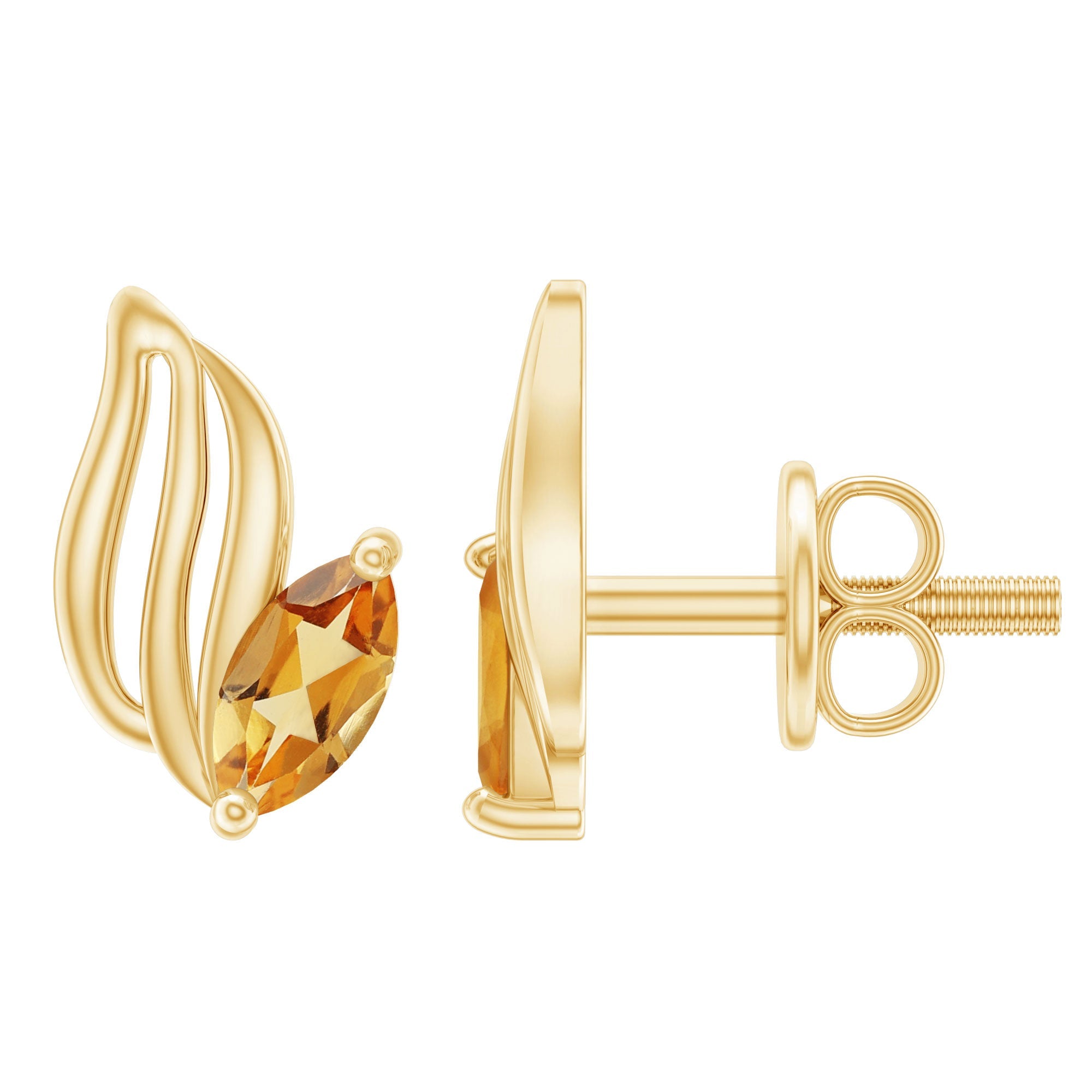 Nature Inspired Citrine Leaf Stud Earrings in Gold Plated Silver