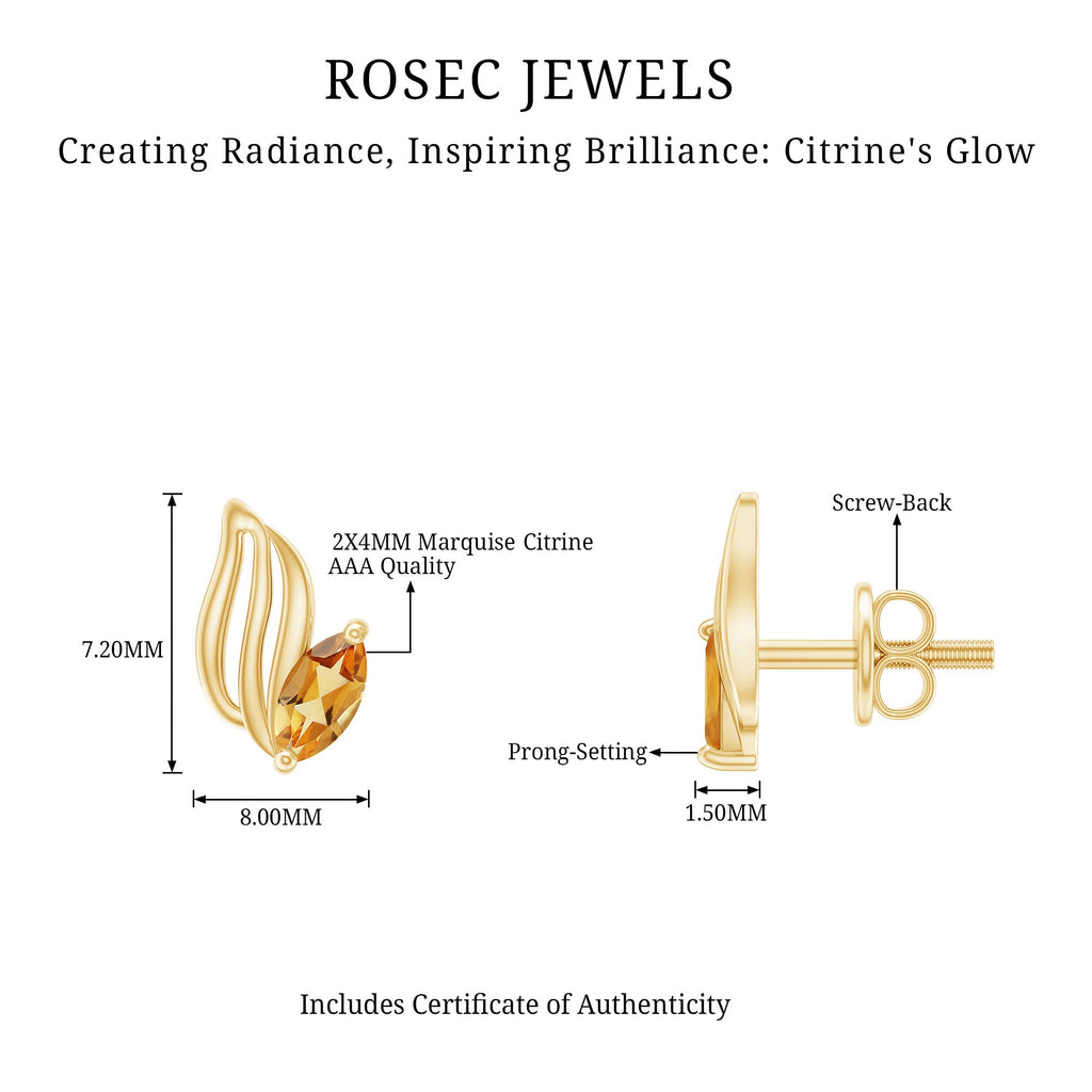 Nature Inspired Citrine Leaf Stud Earrings in Gold Plated Silver