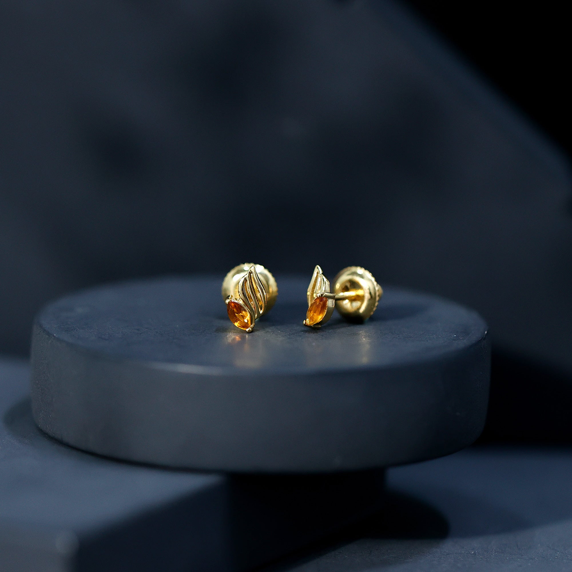 Nature Inspired Citrine Leaf Stud Earrings in Gold Plated Silver