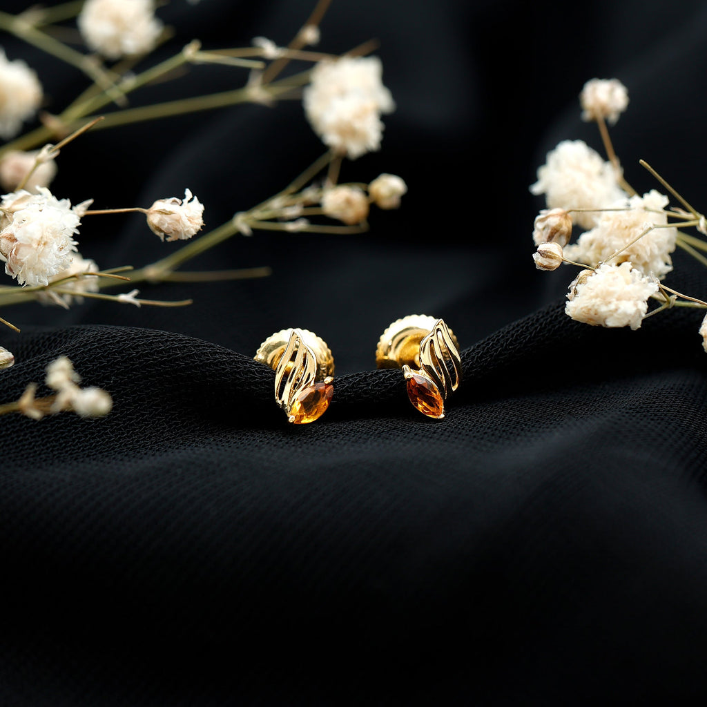 Nature Inspired Citrine Leaf Stud Earrings in Gold Plated Silver