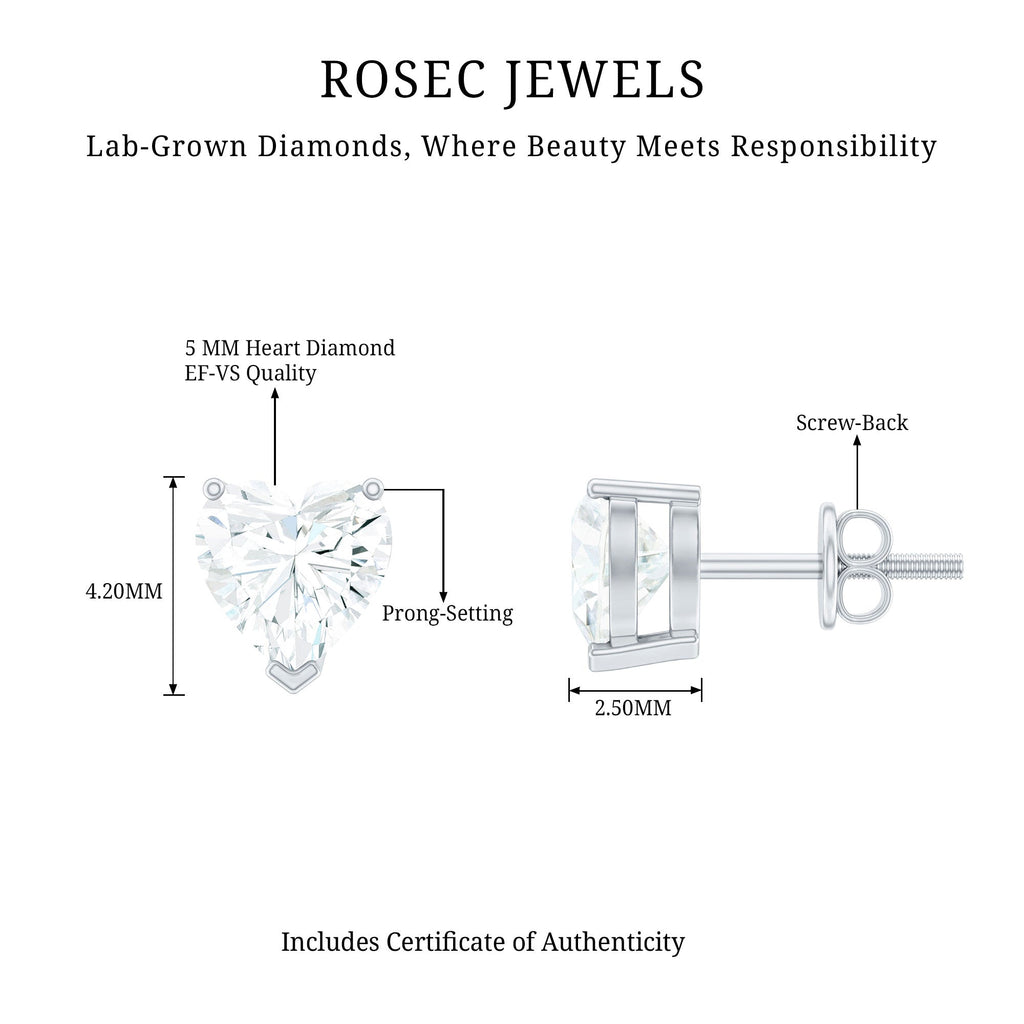Lab Grown Diamond Heart Stud Earrings in 14K Gold Plated Silver