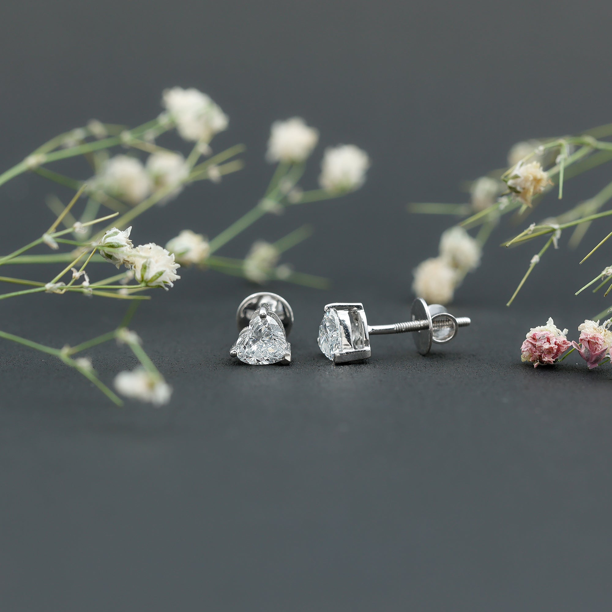 Lab Grown Diamond Heart Stud Earrings in 14K Gold Plated Silver