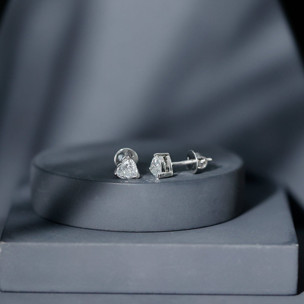 Lab Grown Diamond Heart Stud Earrings in 14K Gold Plated Silver