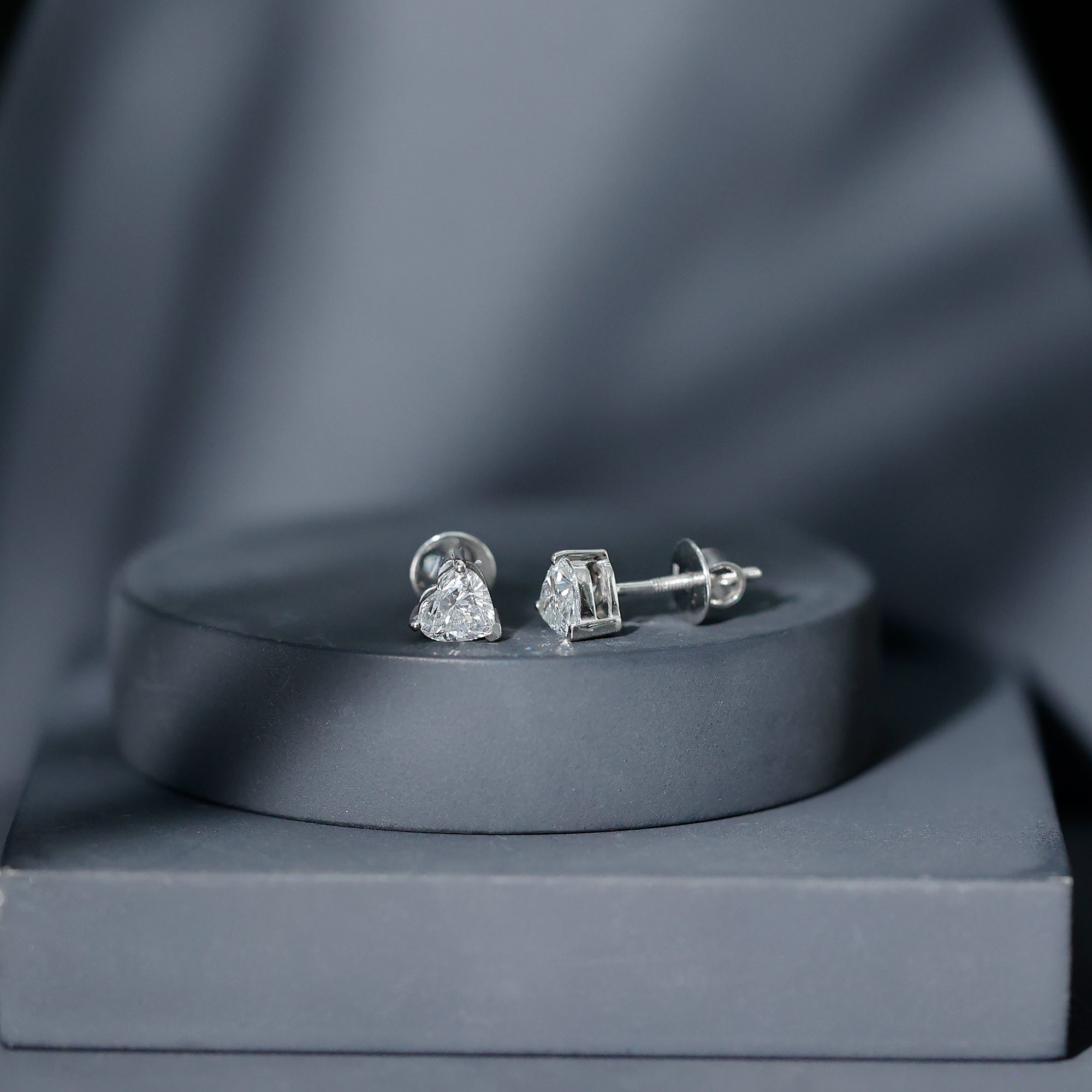 Lab Grown Diamond Heart Stud Earrings in 14K Gold Plated Silver