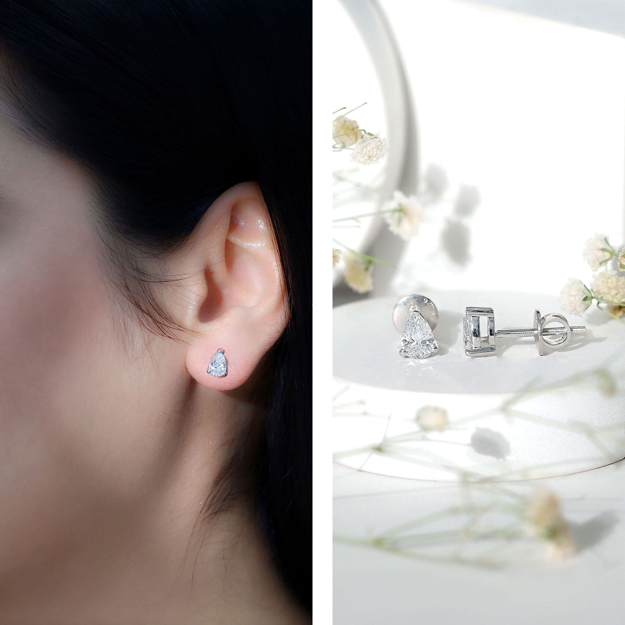 4X6MM Pear Lab Grown Diamond Stud Earrings in 14K Gold Plated Silver