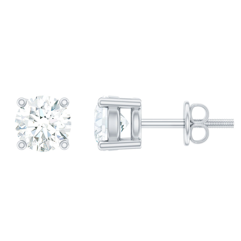Round Cut Cubic Zirconia Solitaire Stud Earrings with Screw Back
