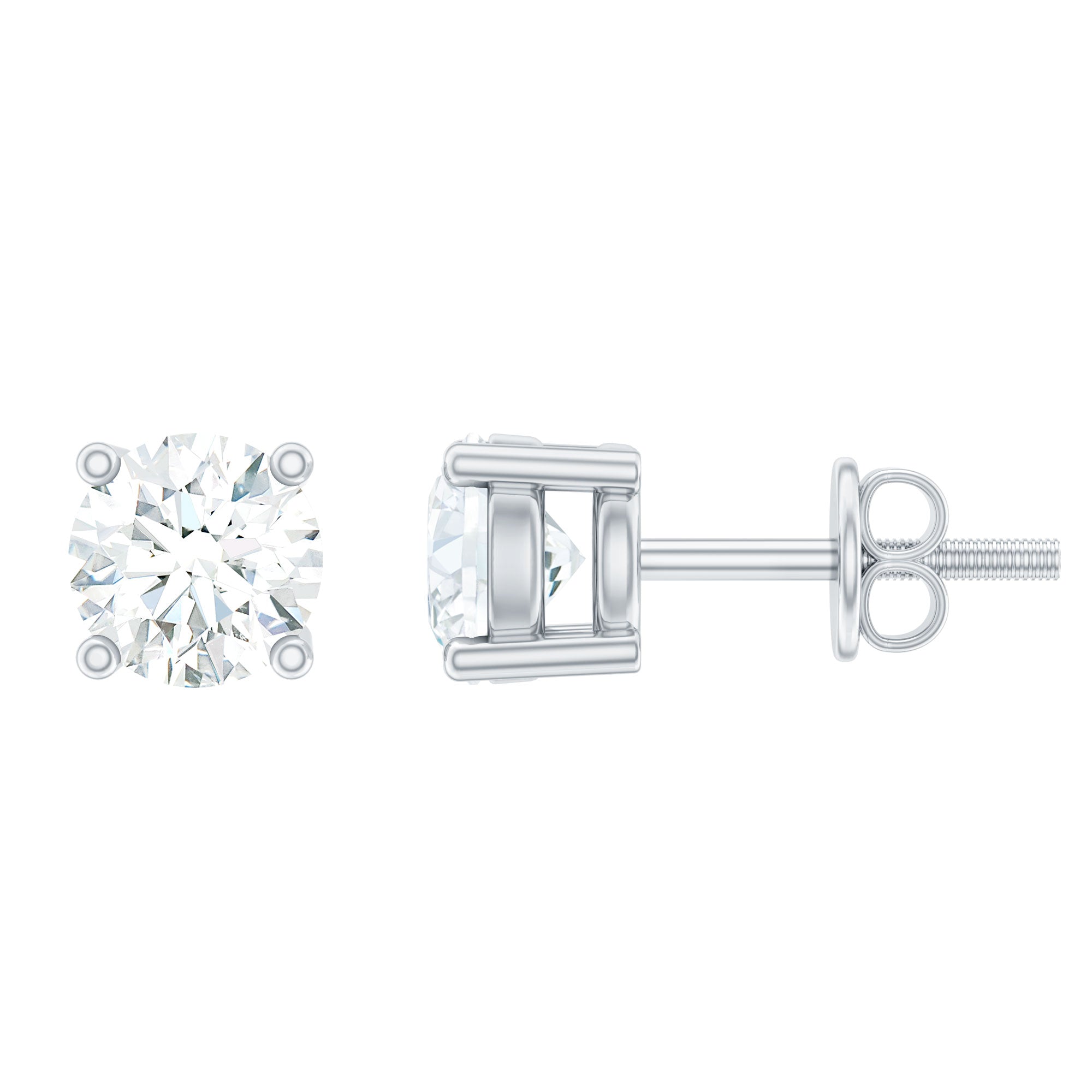 Round Cut Cubic Zirconia Solitaire Stud Earrings with Screw Back