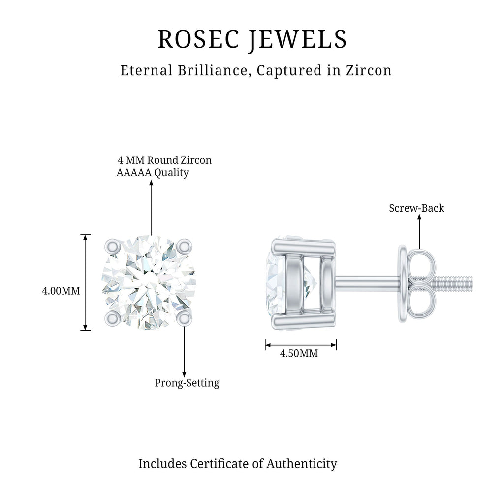 Round Cut Cubic Zirconia Solitaire Stud Earrings with Screw Back