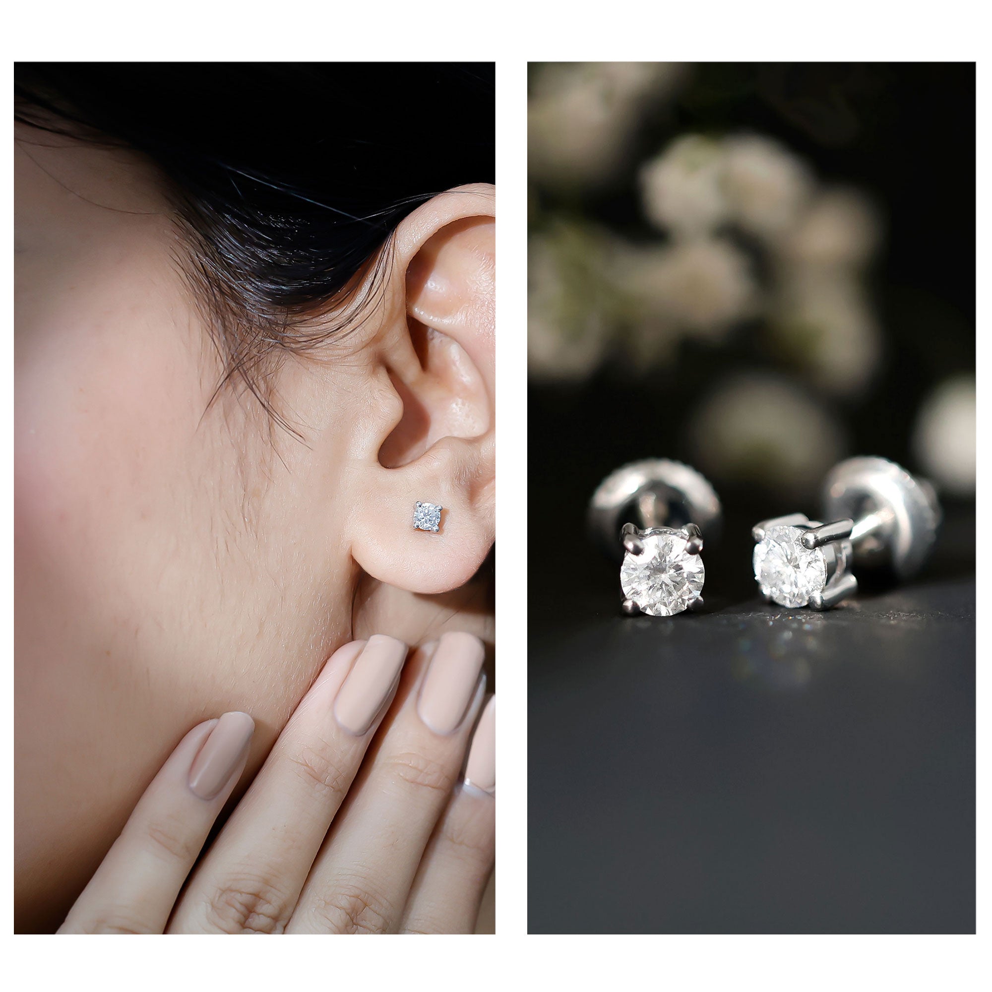 Round Cut Cubic Zirconia Solitaire Stud Earrings with Screw Back
