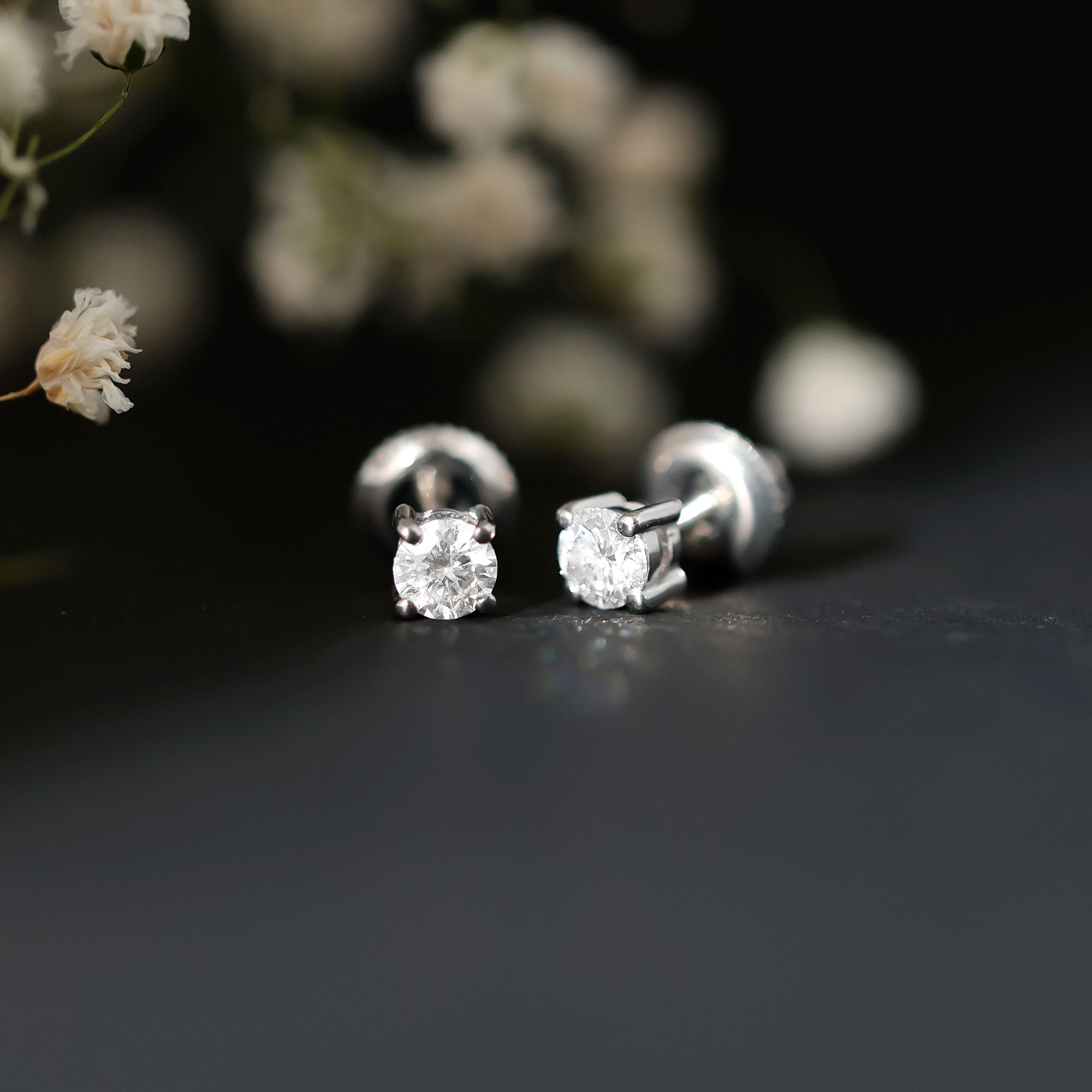 Round Cut Cubic Zirconia Solitaire Stud Earrings with Screw Back