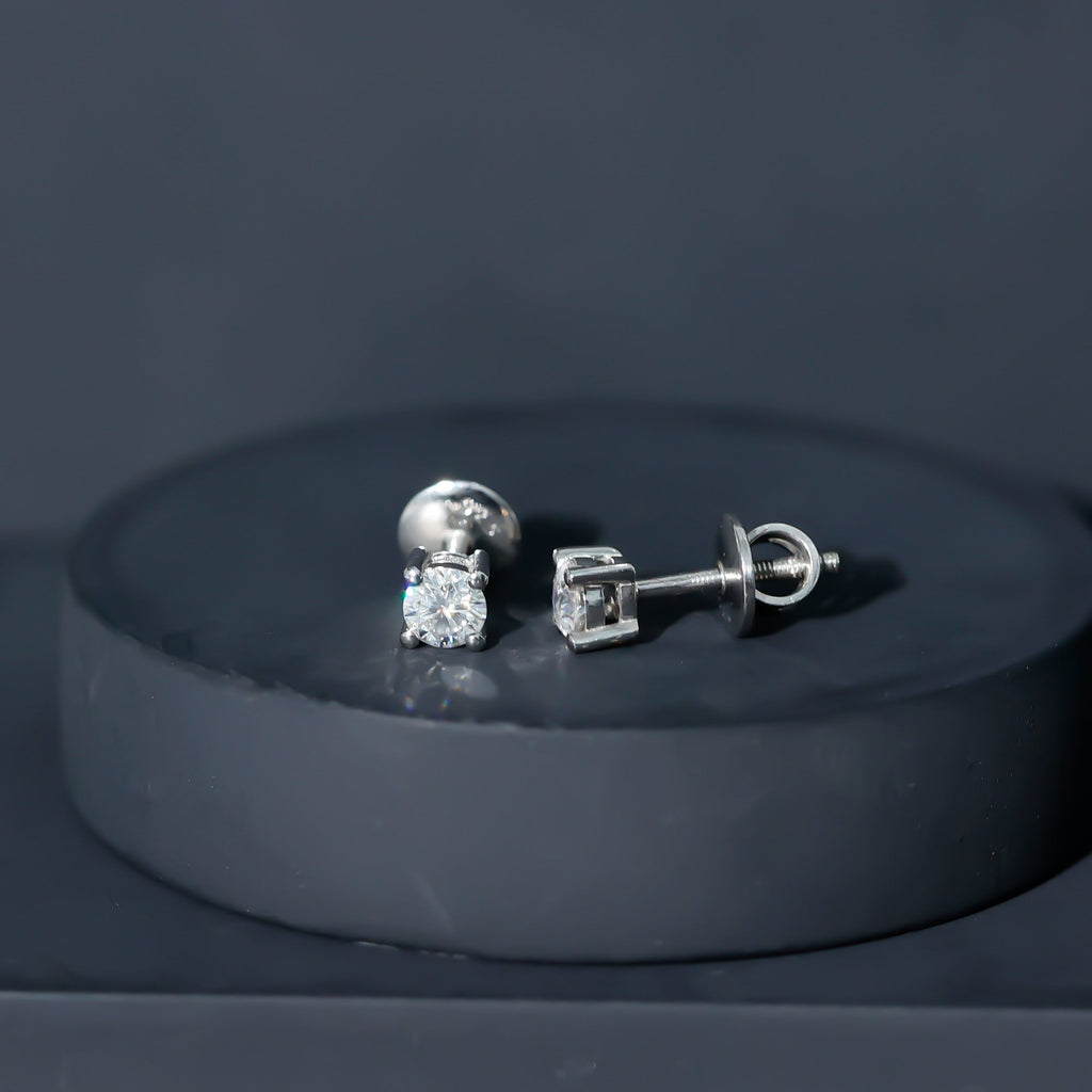 Round Cut Cubic Zirconia Solitaire Stud Earrings with Screw Back