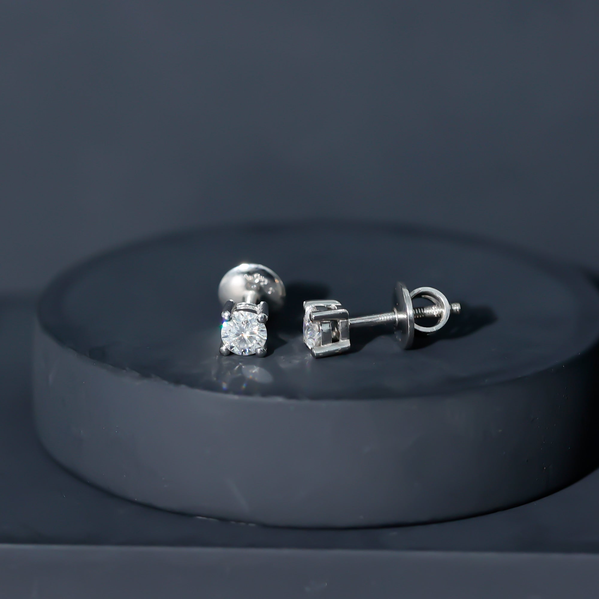 Round Cut Cubic Zirconia Solitaire Stud Earrings with Screw Back