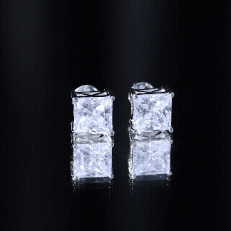 Cubic Zirconia 7 MM Princess Cut Earrings in Silver