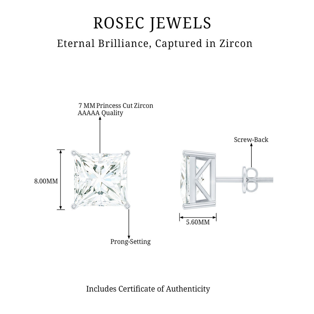 Cubic Zirconia 7 MM Princess Cut Earrings in Silver