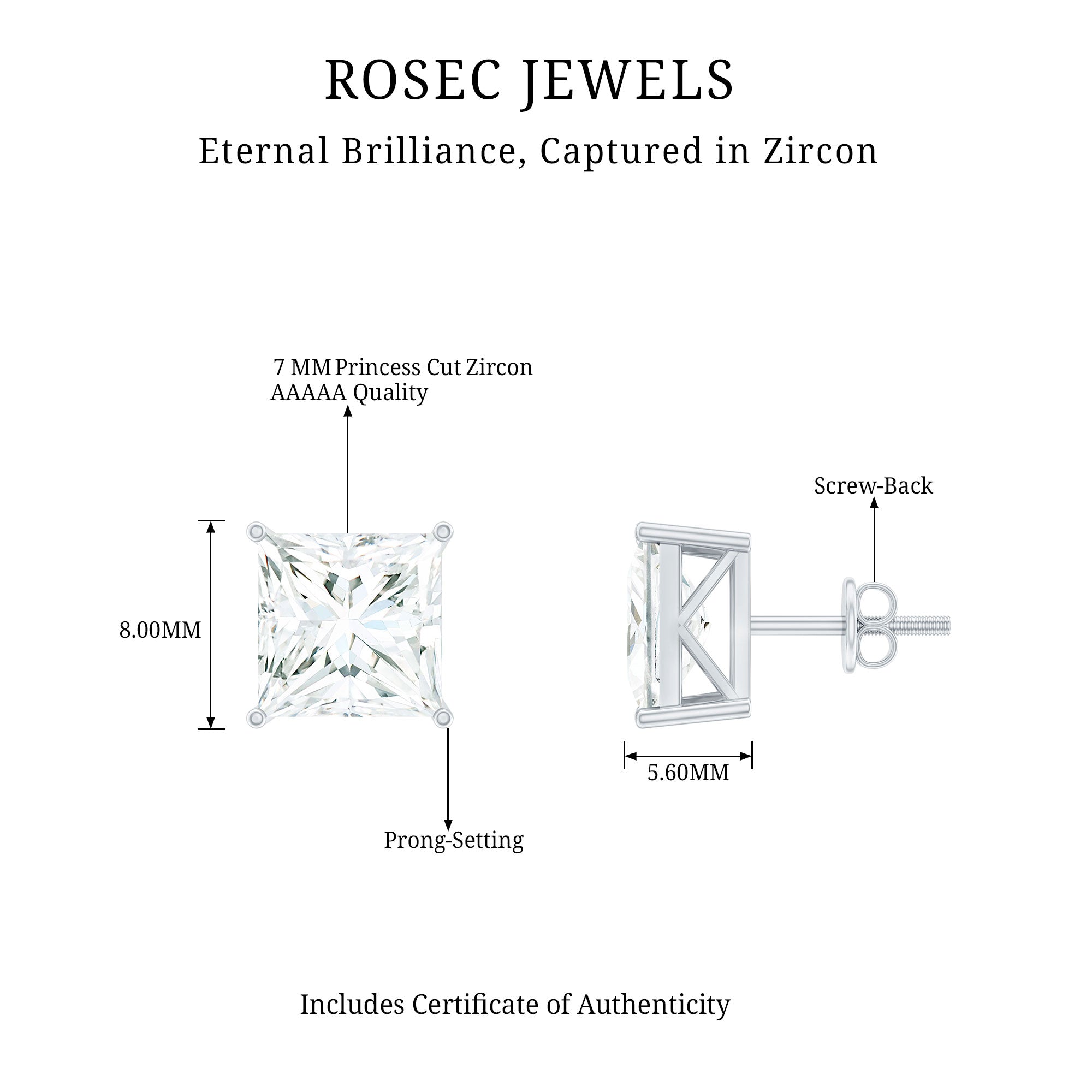 Cubic Zirconia 7 MM Princess Cut Earrings in Silver