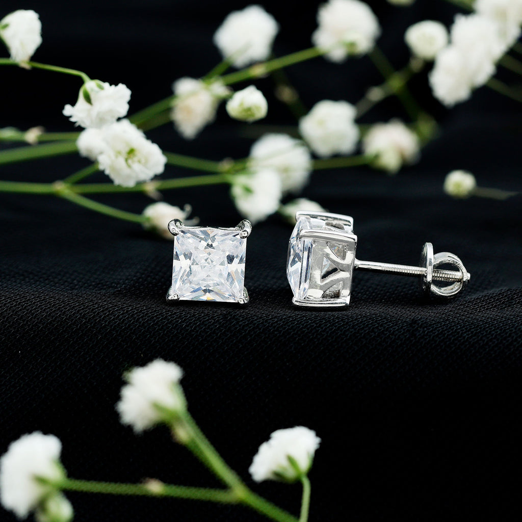 Cubic Zirconia 7 MM Princess Cut Earrings in Silver