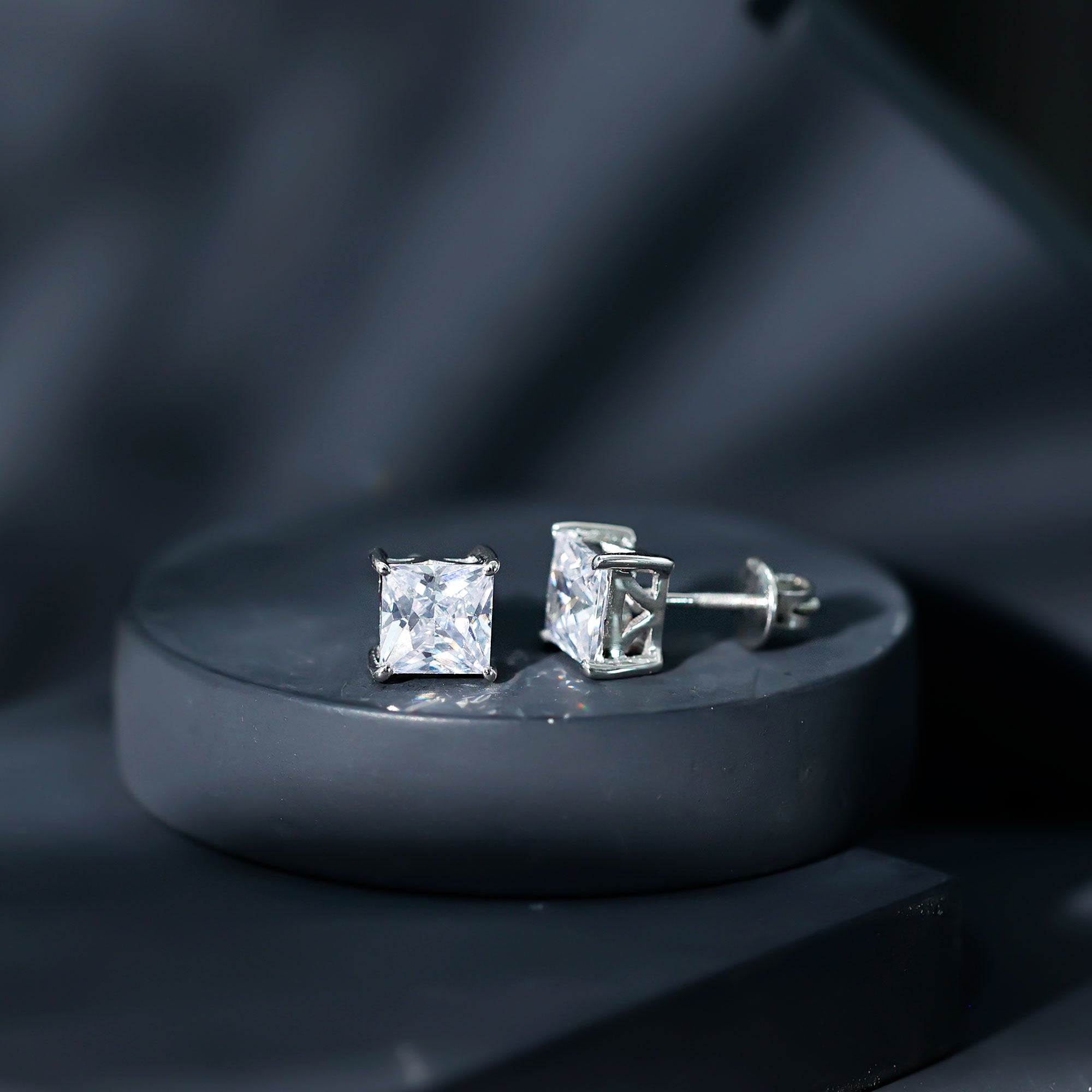 Cubic Zirconia 7 MM Princess Cut Earrings in Silver
