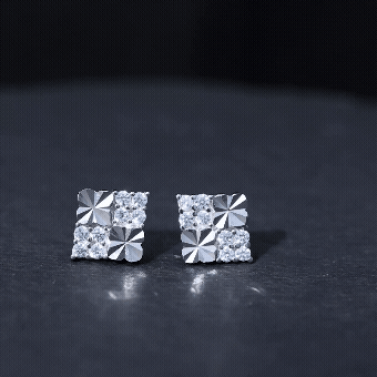 Certified Cubic Zirconia Square Stud Earrings in Silver