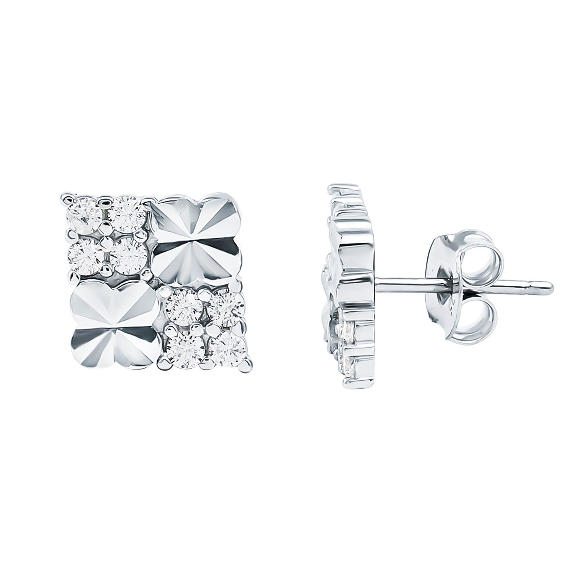 Certified Cubic Zirconia Square Stud Earrings in Silver