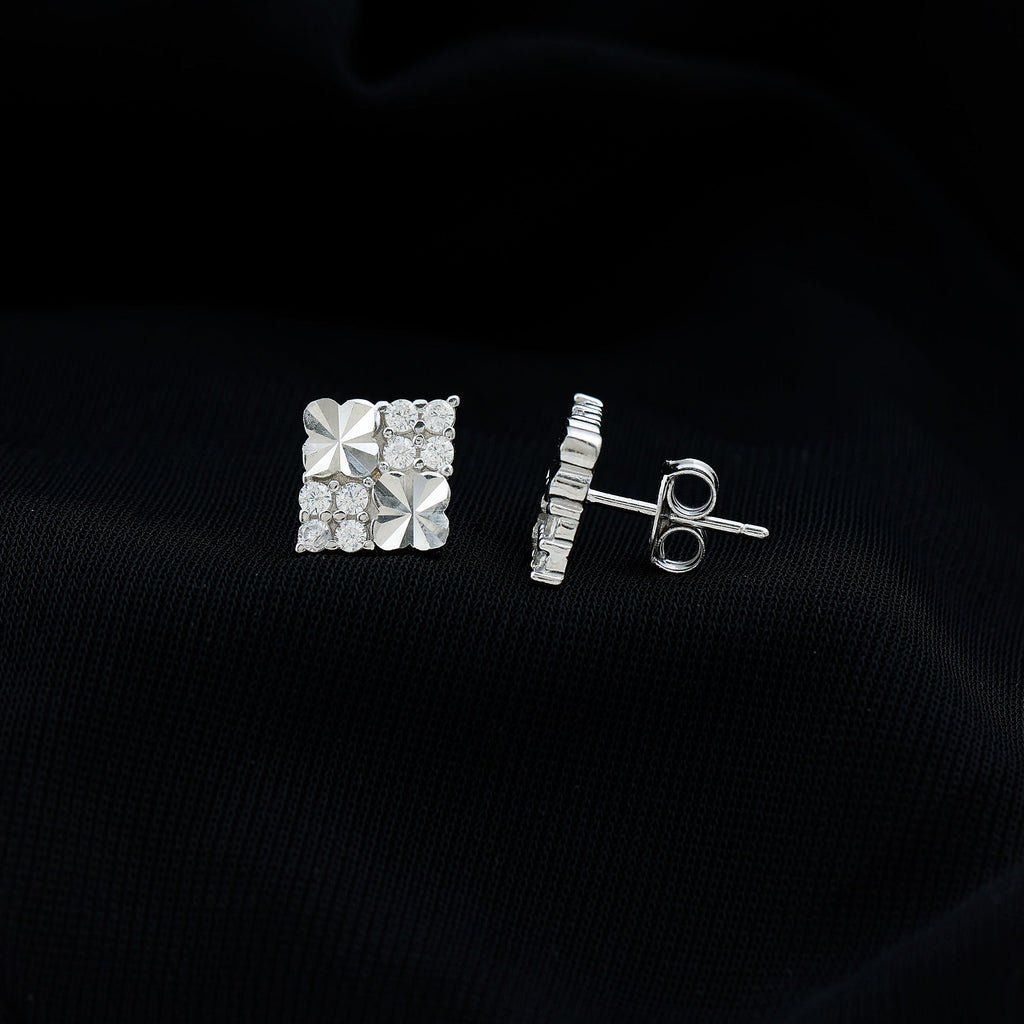 Certified Cubic Zirconia Square Stud Earrings in Silver
