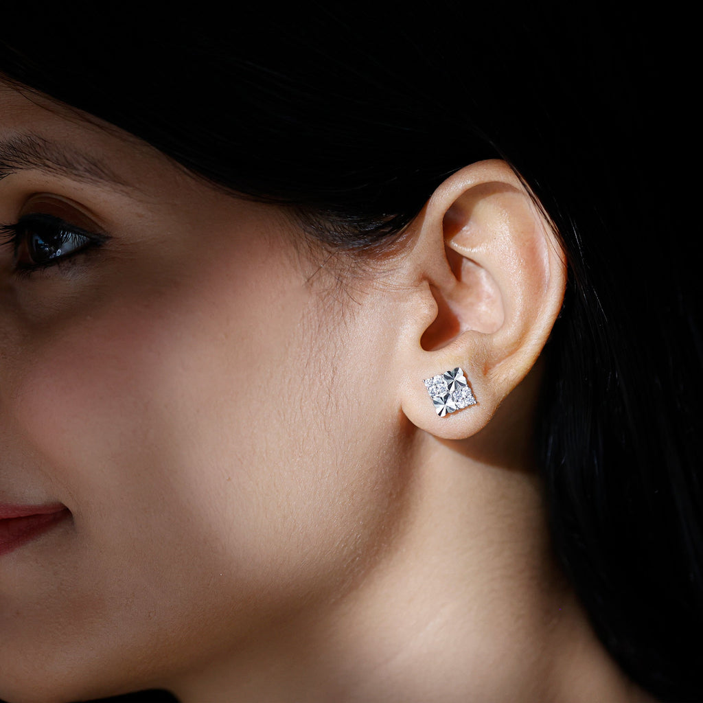 Certified Cubic Zirconia Square Stud Earrings in Silver