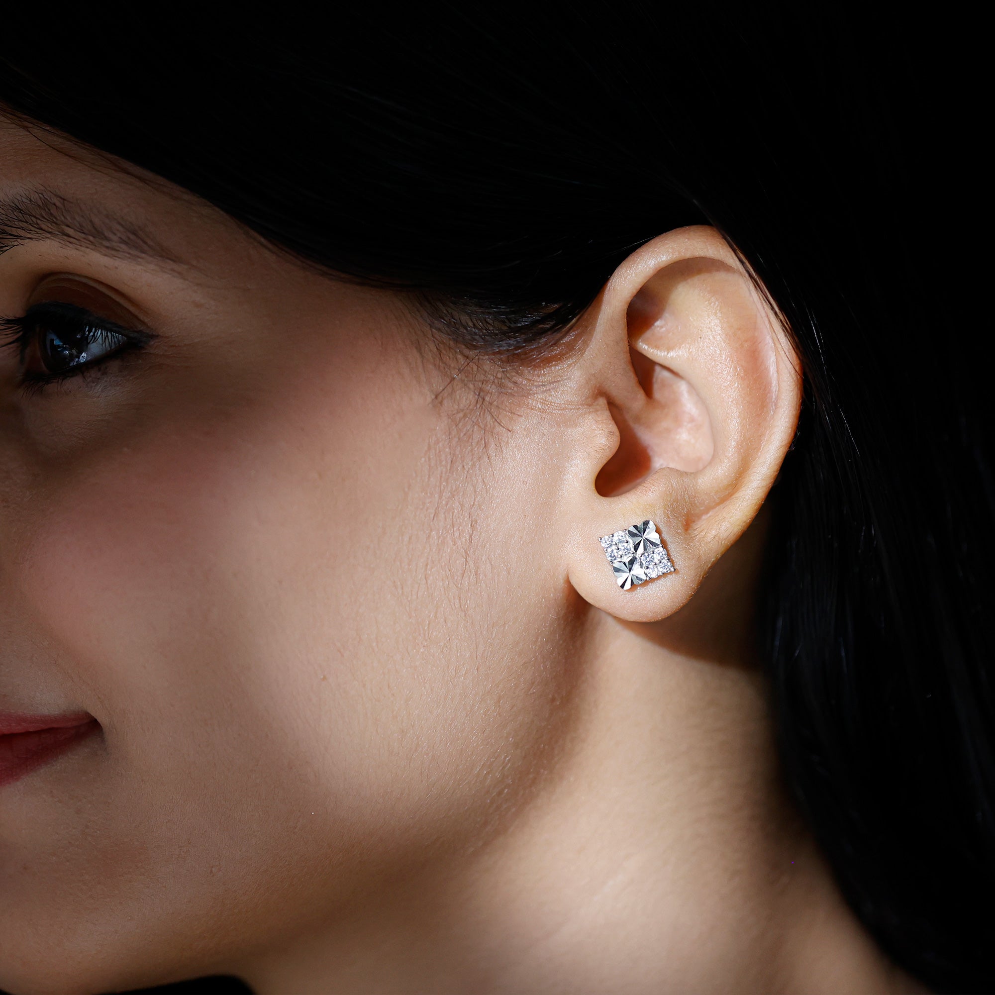 Certified Cubic Zirconia Square Stud Earrings in Silver