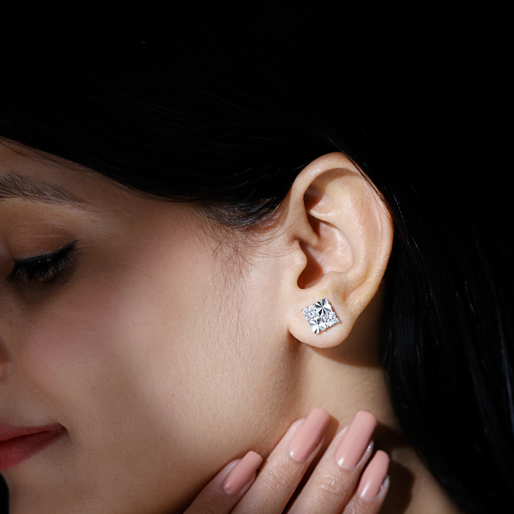 Certified Cubic Zirconia Square Stud Earrings in Silver