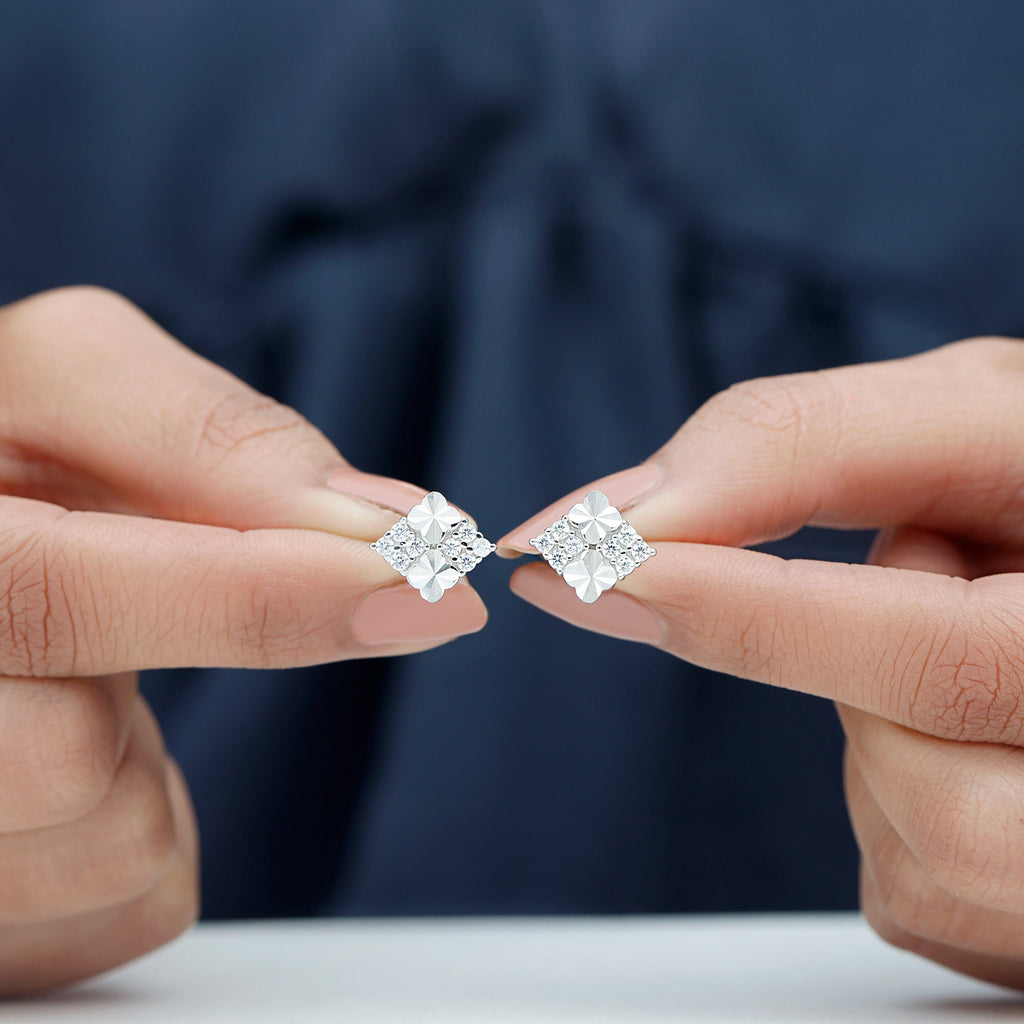 Certified Cubic Zirconia Square Stud Earrings in Silver