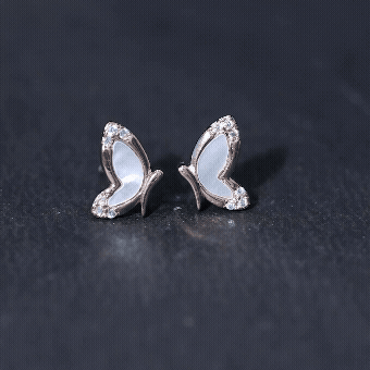 Natural Mother of Pearl Butterfly Wings Earrings in Silver