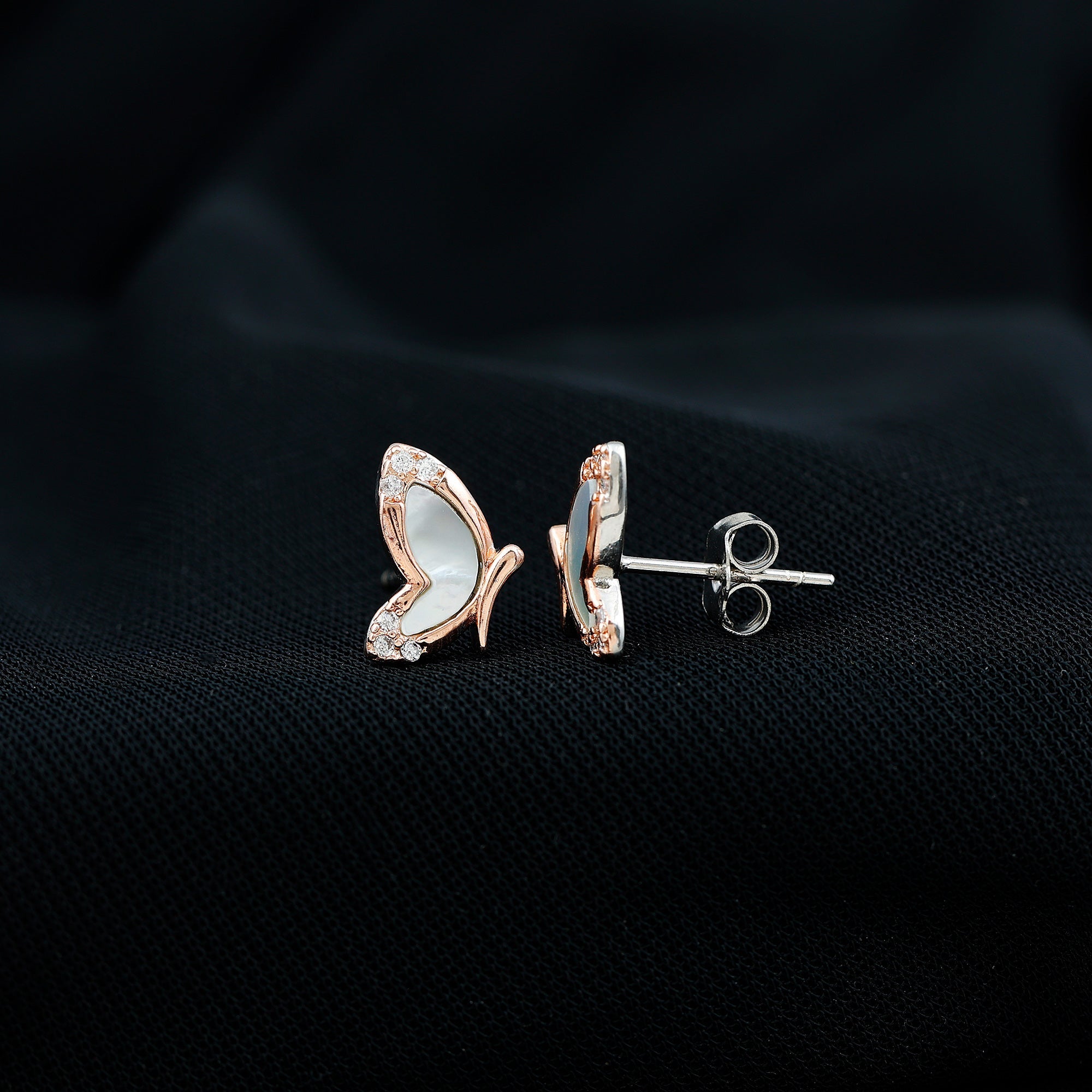 Natural Mother of Pearl Butterfly Wings Earrings in Silver