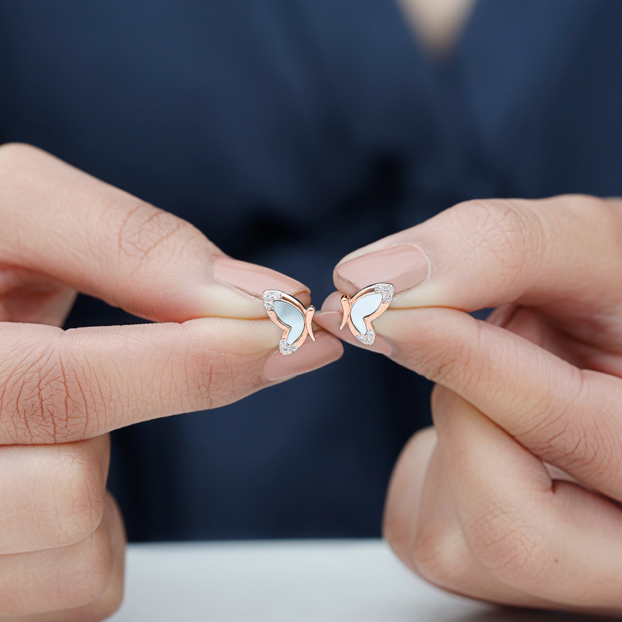 Natural Mother of Pearl Butterfly Wings Earrings in Silver