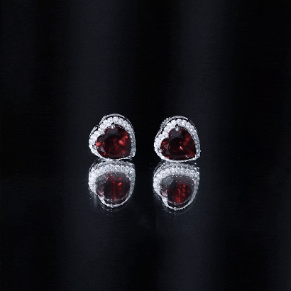 Natural 8 MM Garnet Heart Stud Earrings with Moissanite Halo