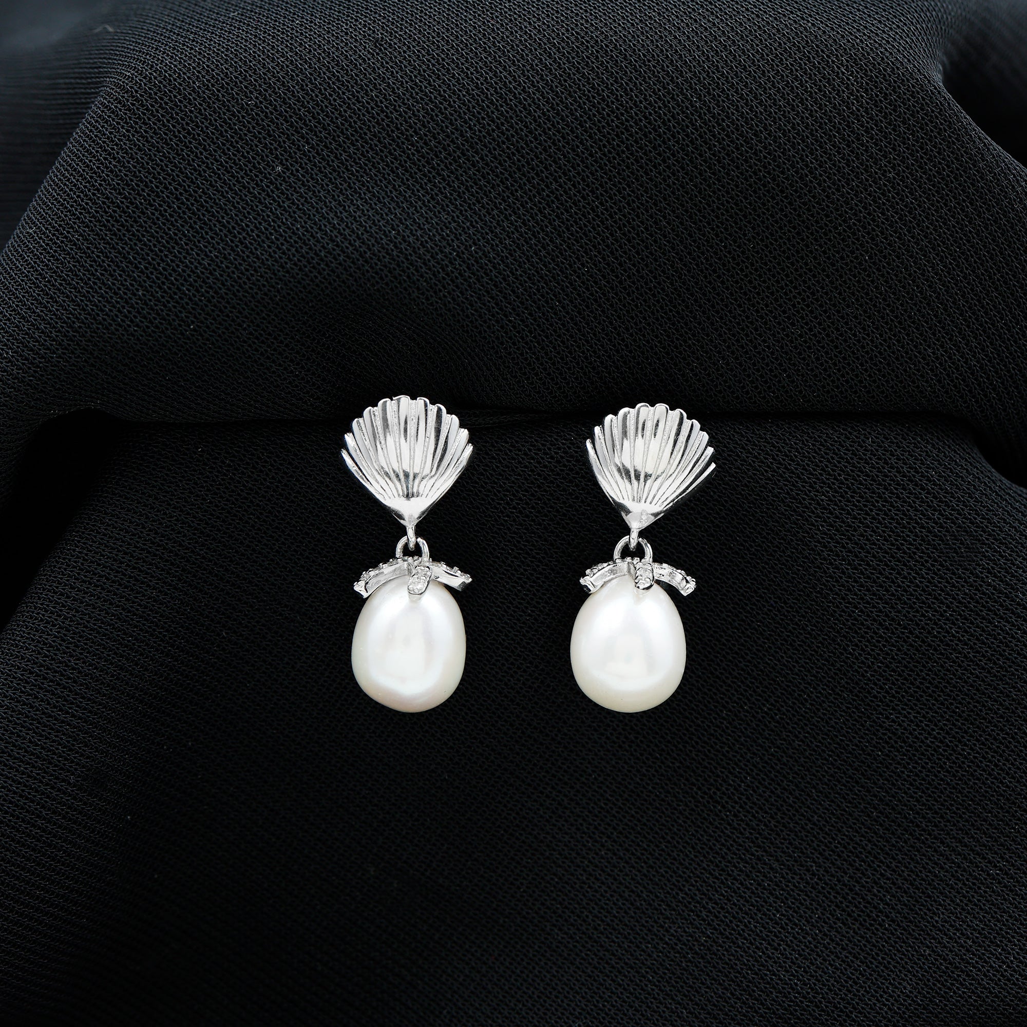14K Gold Plated Silver Shell and Pearl Drop Earrings