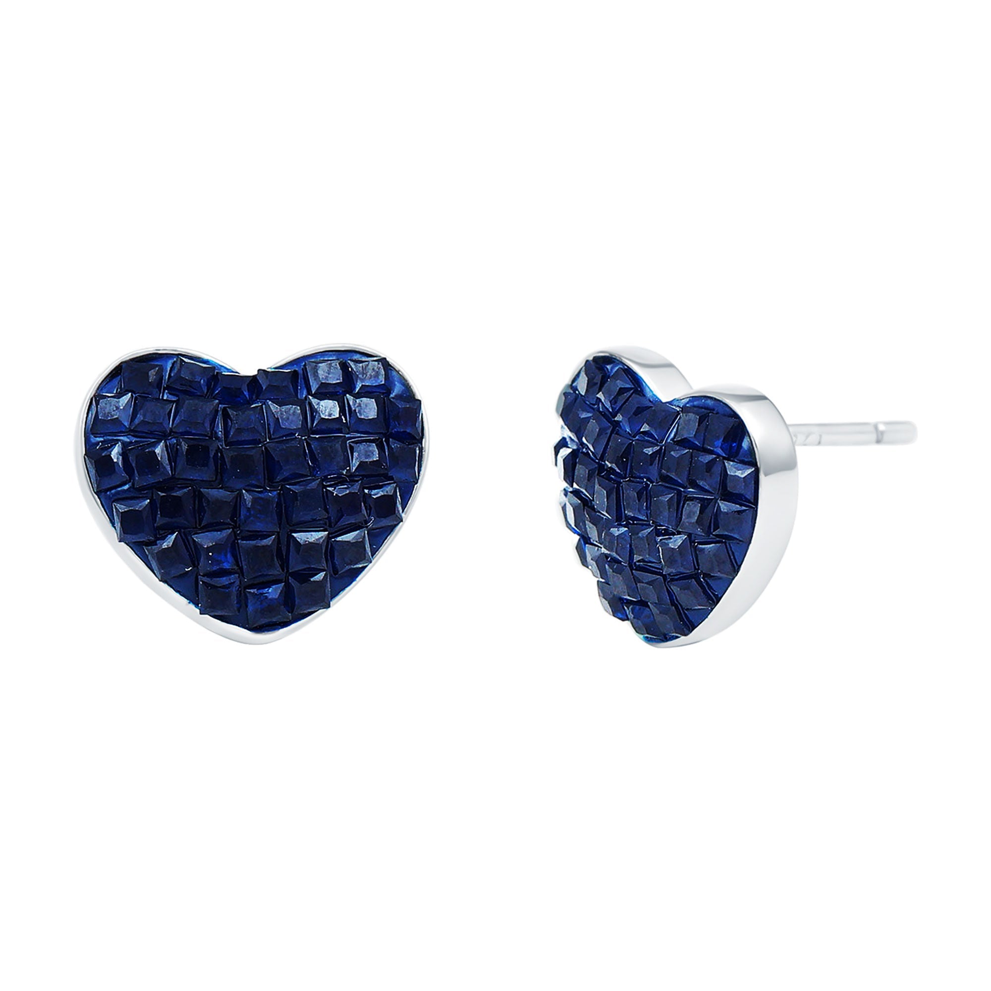Lab Grown Blue Sapphire Heart Stud Earrings in 14K Gold Plated Silver