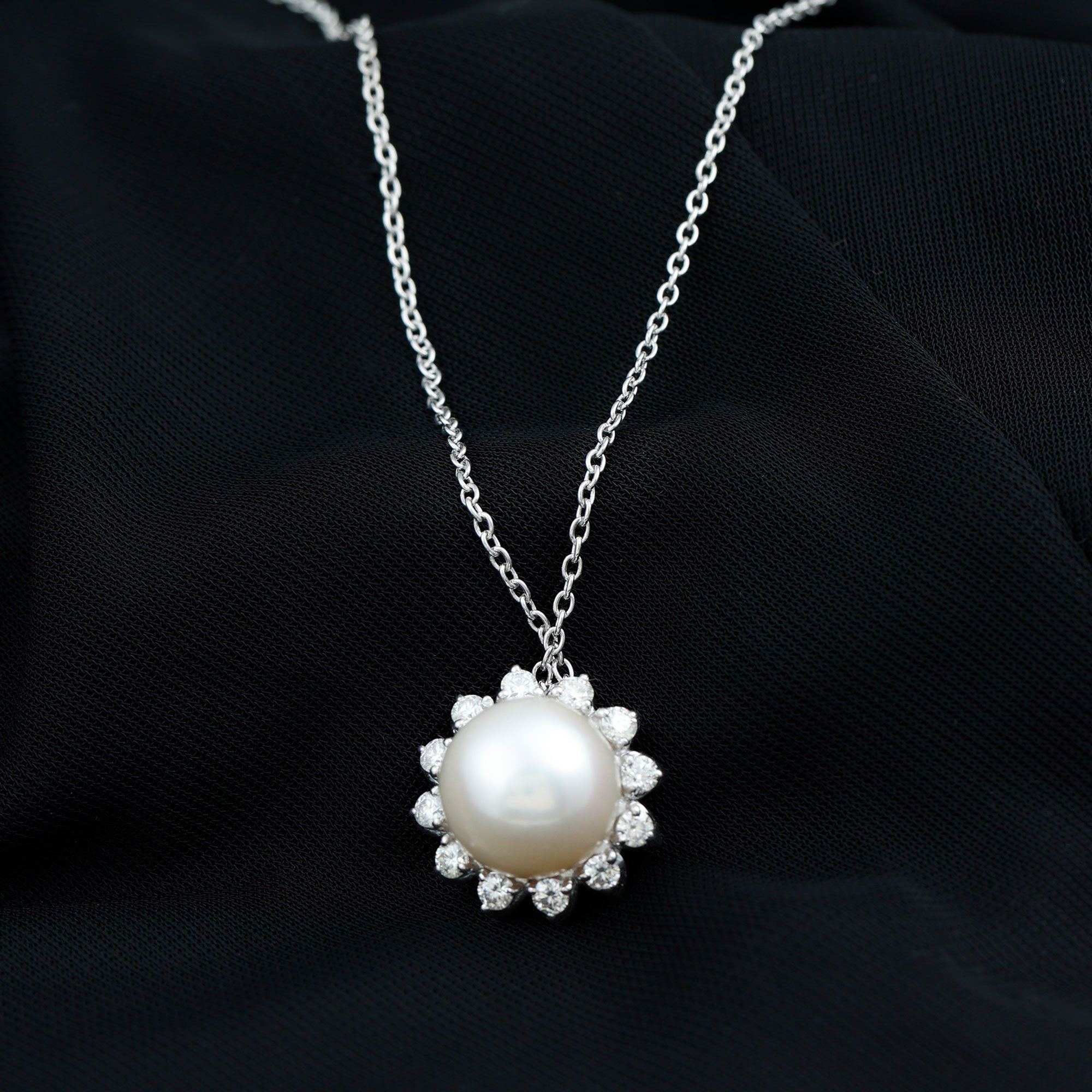 Freshwater Pearl and Moissanite Cocktail Flower Pendant Necklace