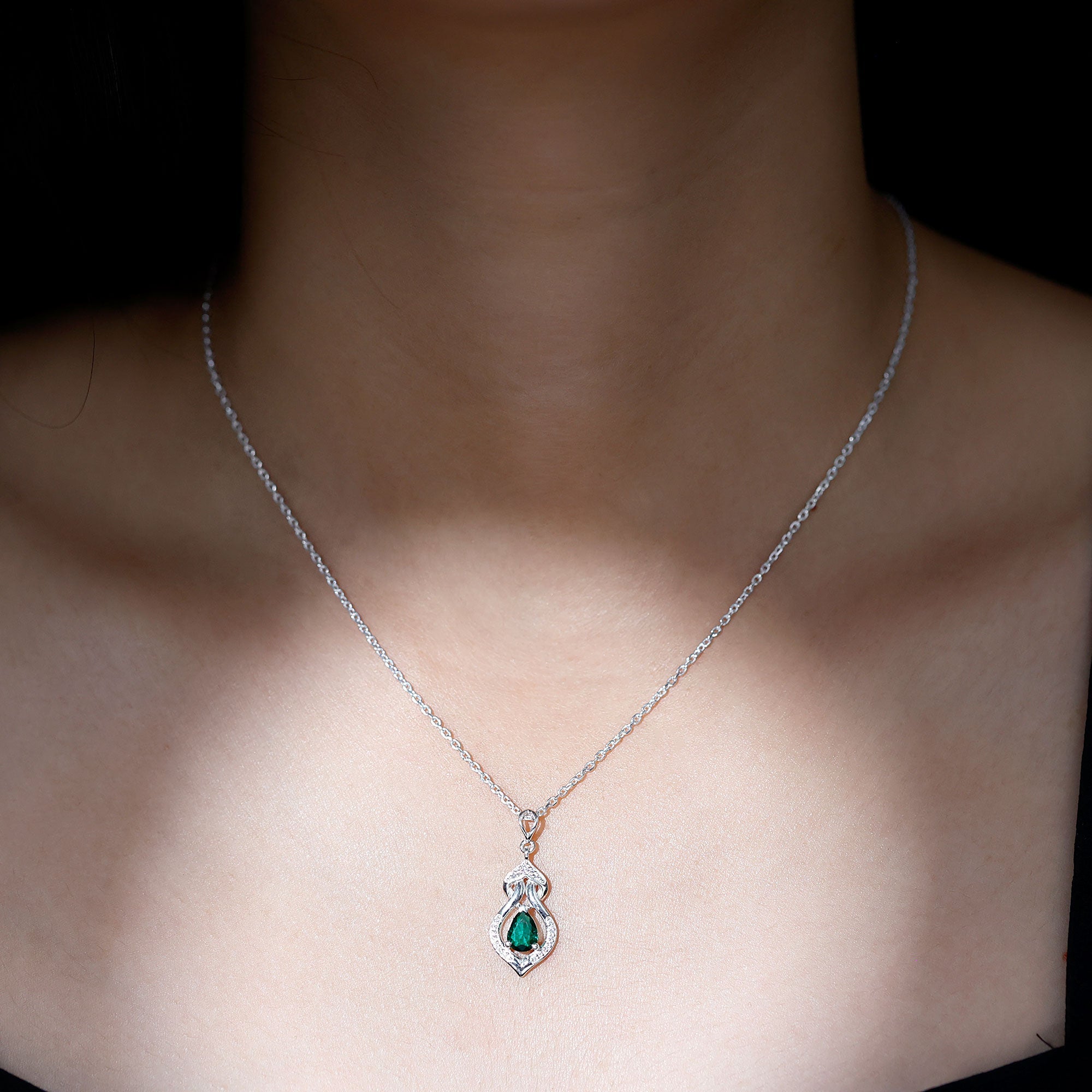 Vintage Inspired Lab Created Emerald Dangle Necklace for Wedding
