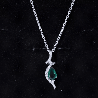 Lab Created Emerald Pear Shaped Teardrop Necklace In Silver
