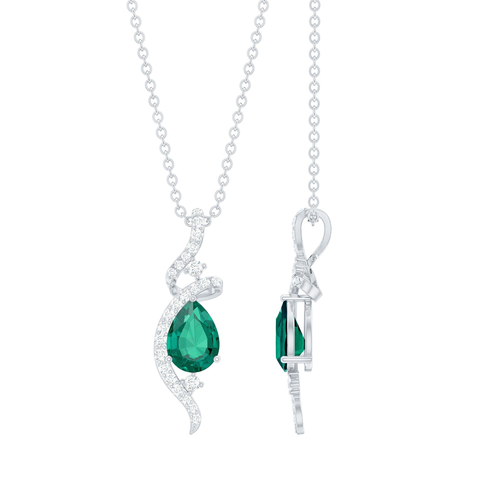 Lab Created Emerald Pear Shaped Teardrop Necklace In Silver