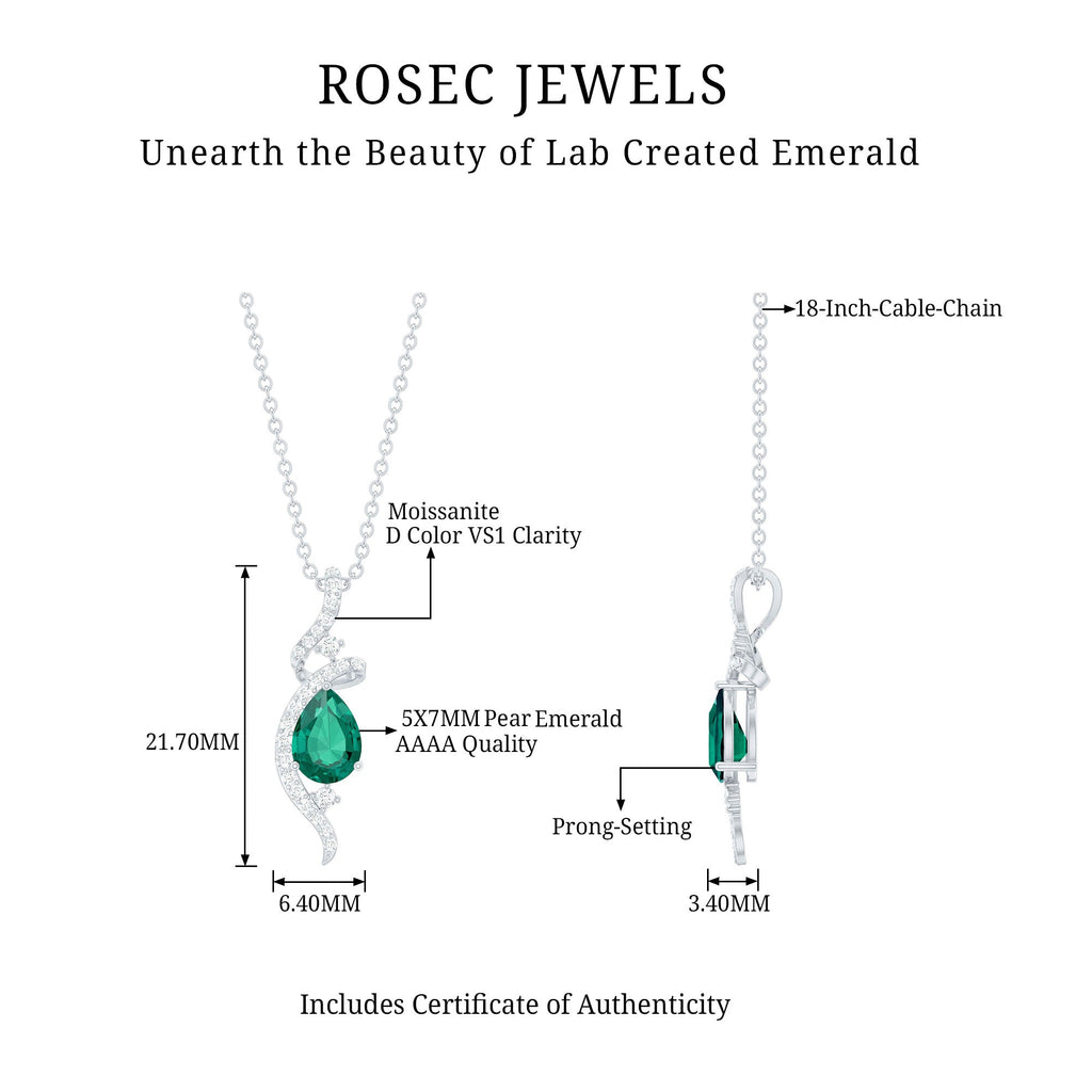Lab Created Emerald Pear Shaped Teardrop Necklace In Silver