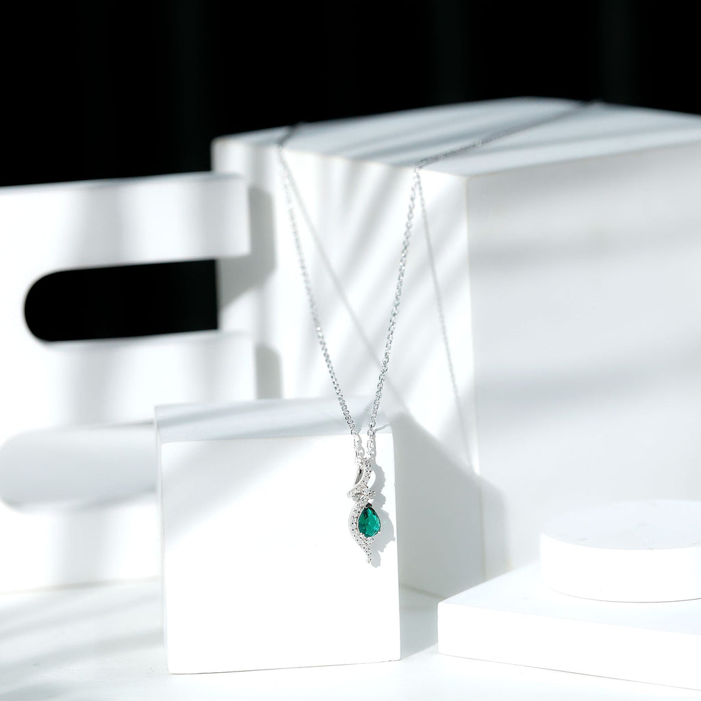Lab Created Emerald Pear Shaped Teardrop Necklace In Silver