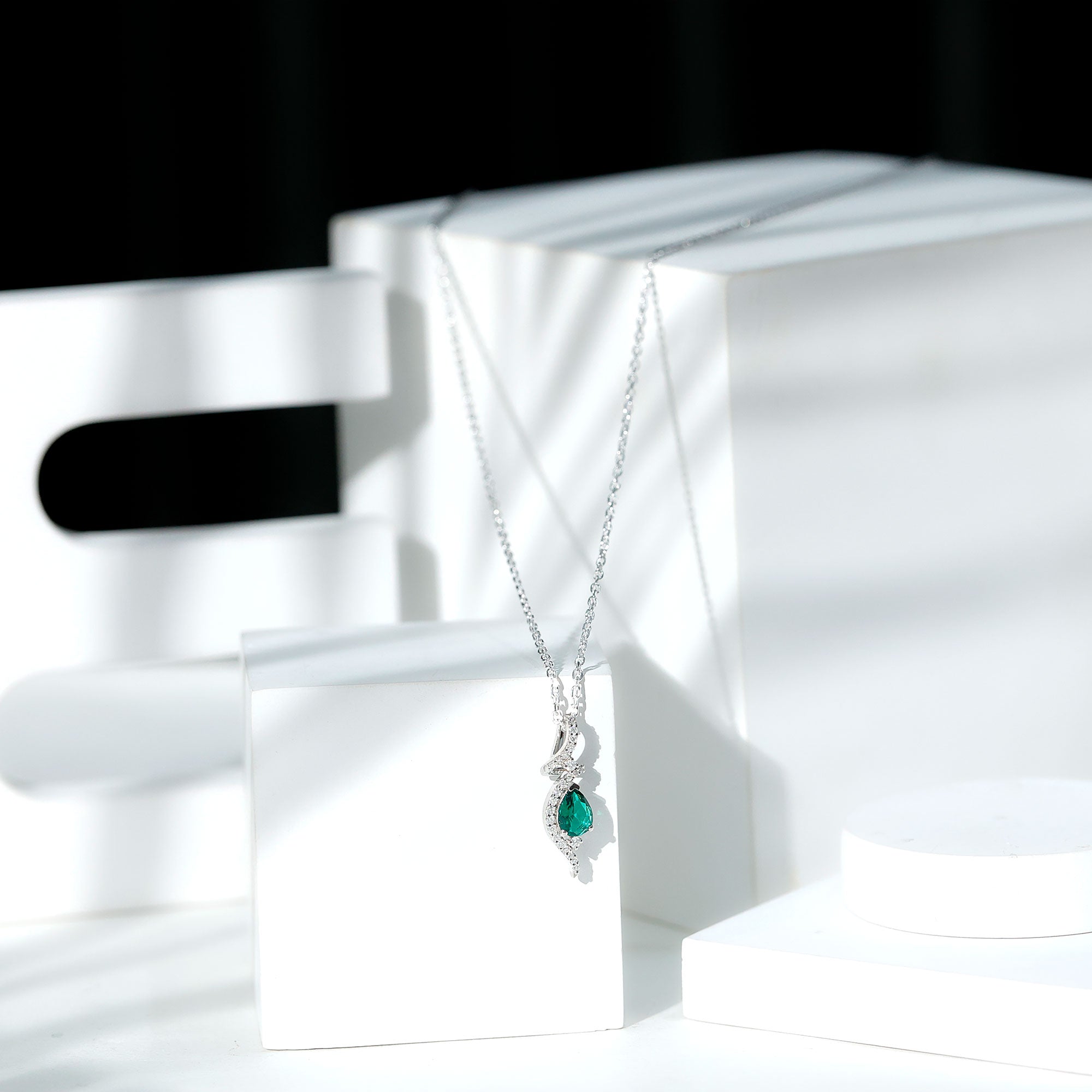 Lab Created Emerald Pear Shaped Teardrop Necklace In Silver