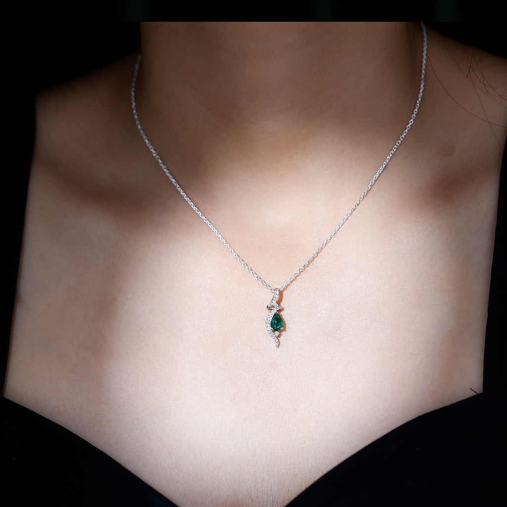 Lab Created Emerald Pear Shaped Teardrop Necklace In Silver