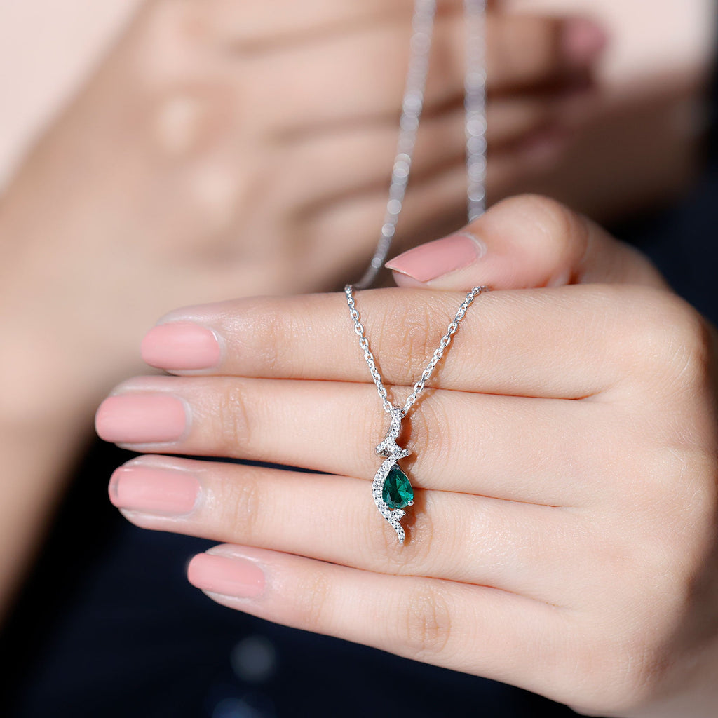 Lab Created Emerald Pear Shaped Teardrop Necklace In Silver