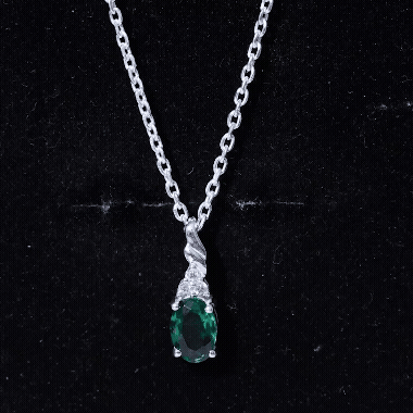 Lab Created Emerald Solitaire Pendant Necklace with Moissanite
