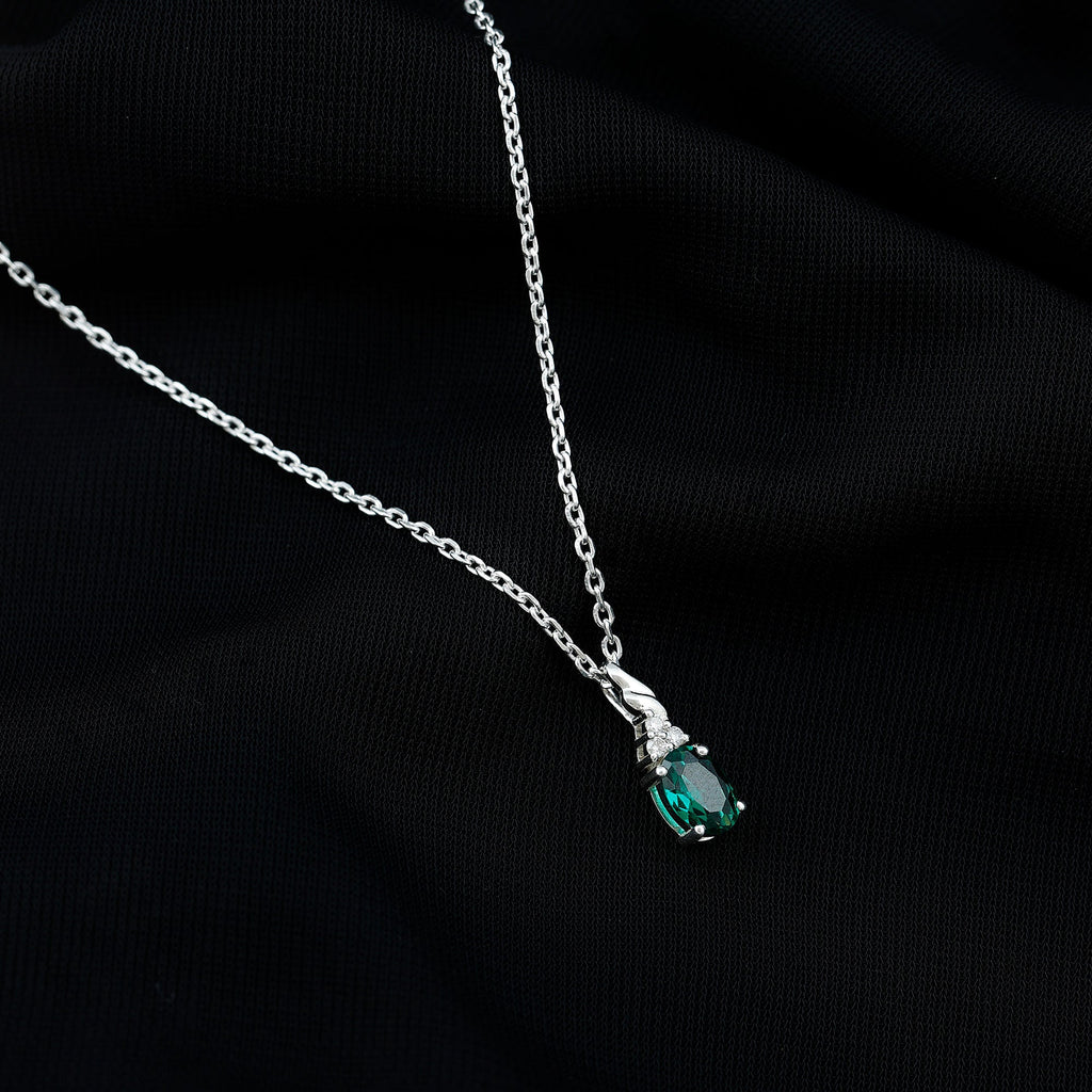 Lab Created Emerald Solitaire Pendant Necklace with Moissanite