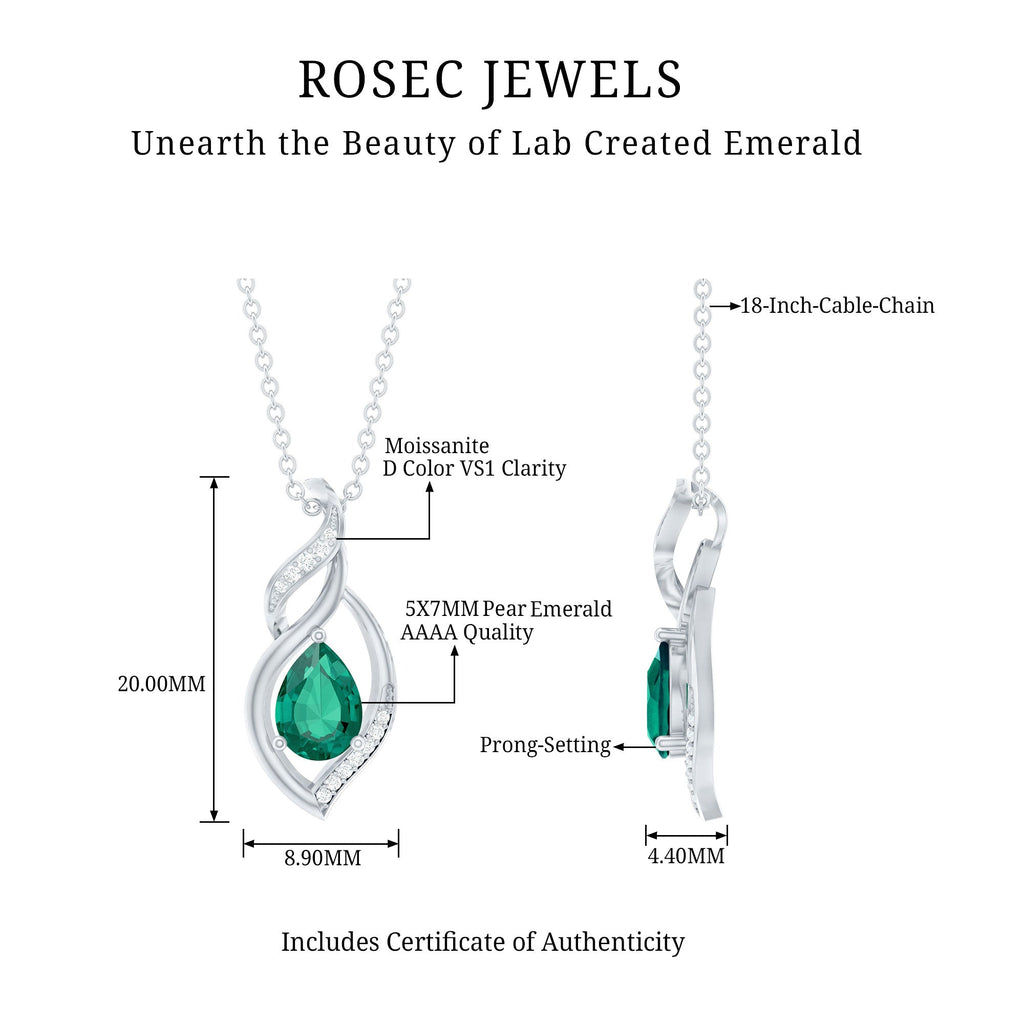 Nature Inspired Lab Emerald Designer Necklace with Silver Chain