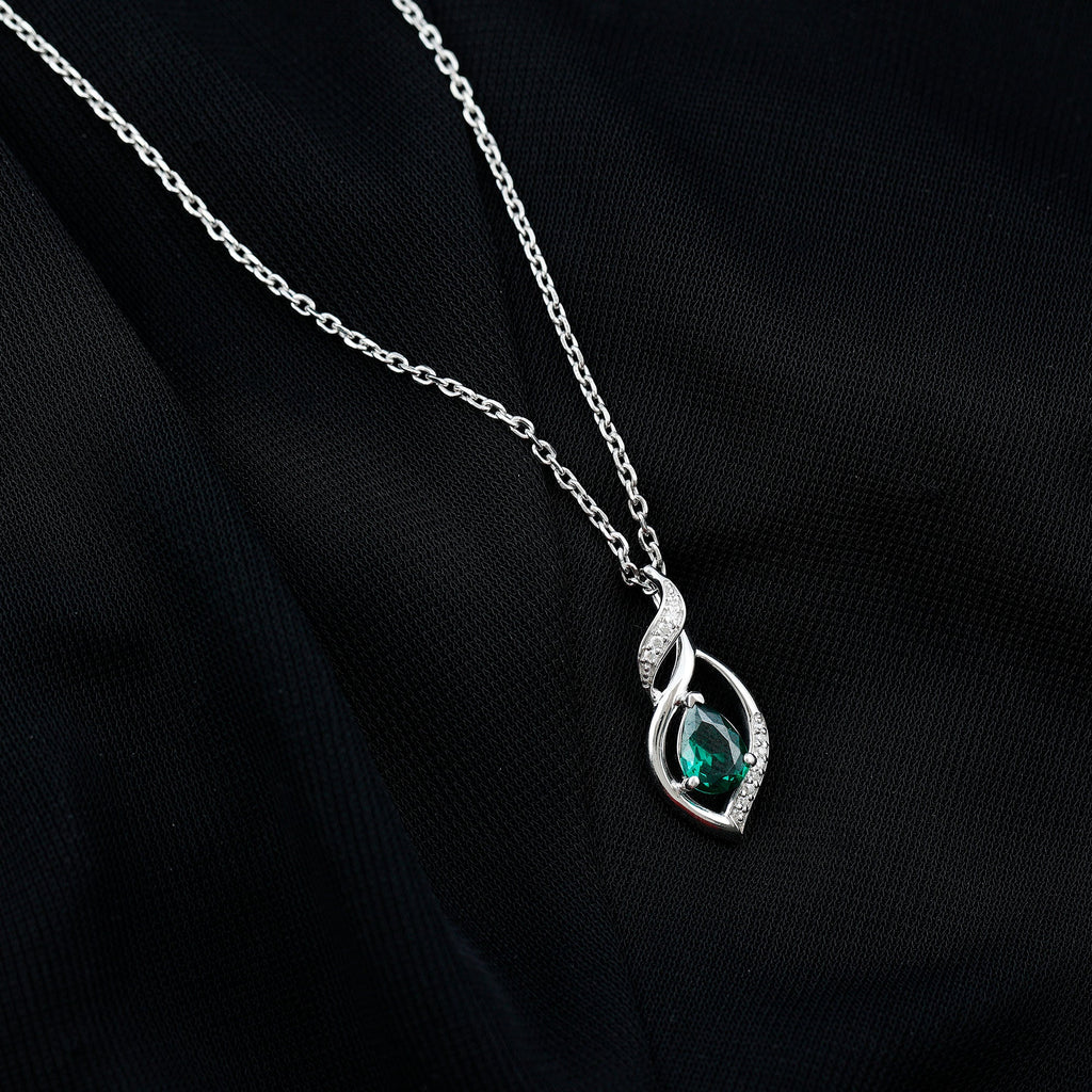 Nature Inspired Lab Emerald Designer Necklace with Silver Chain