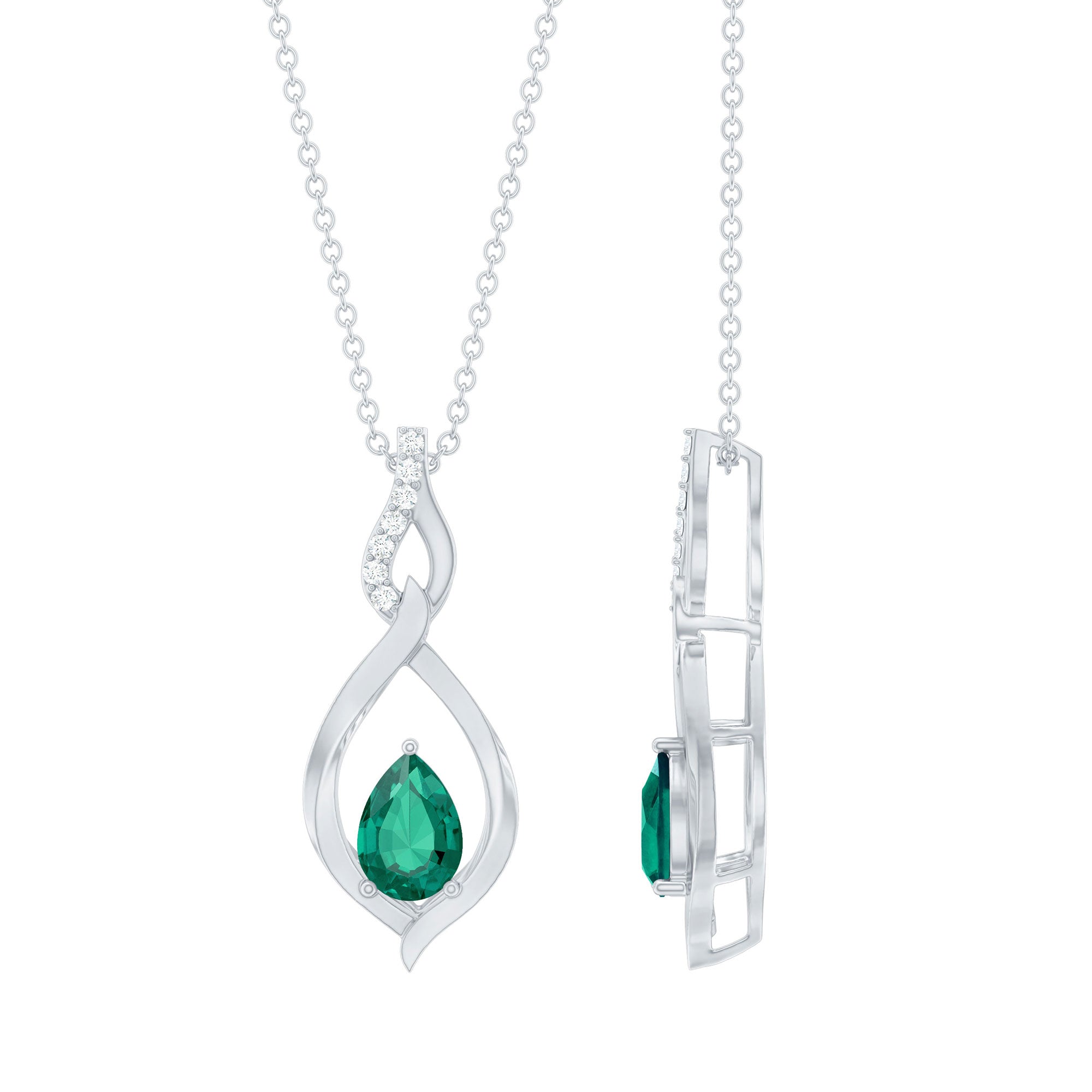 Lab Created Emerald and Moissanite Infinity Drop Necklace