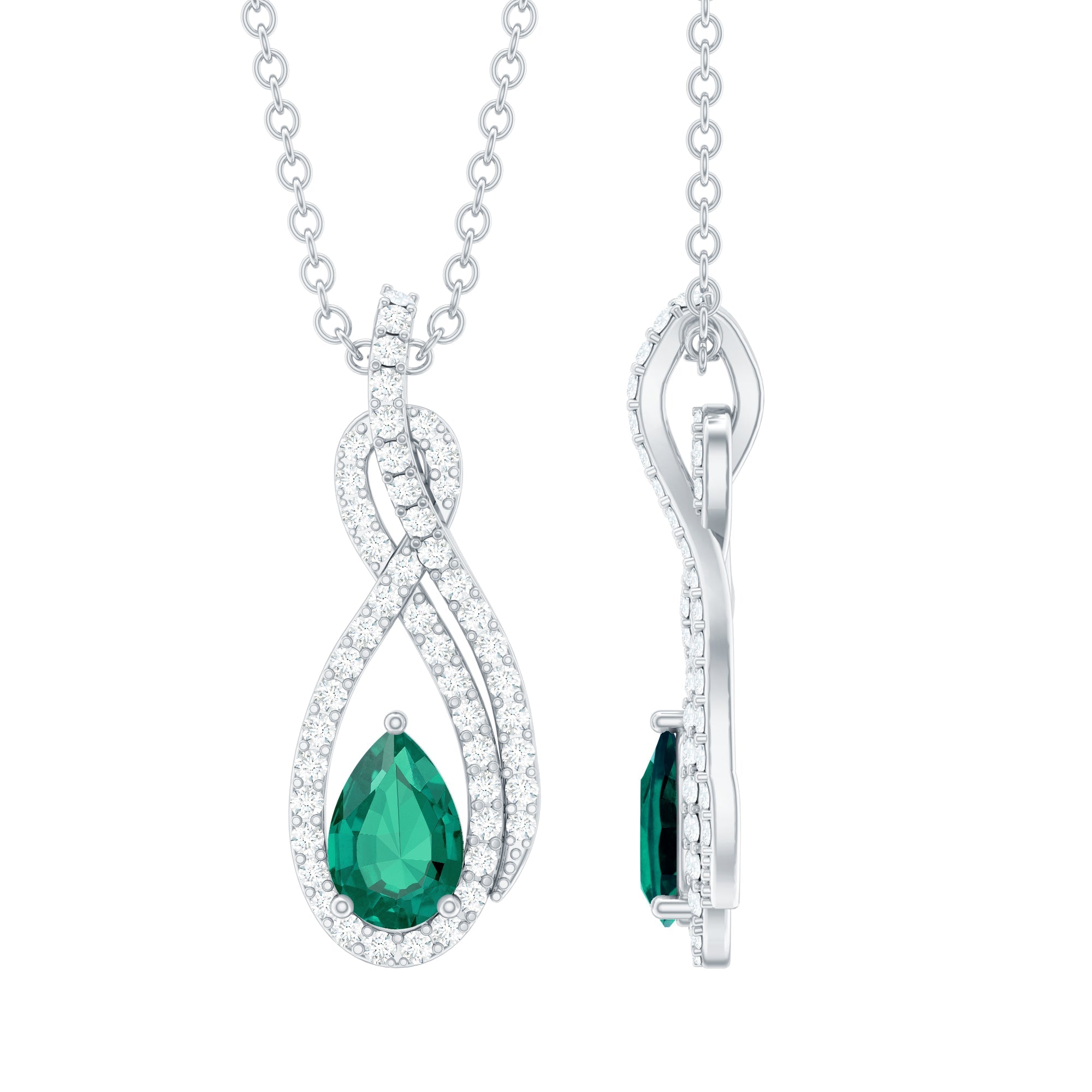 Lab Grown Emerald Infinity Designer Necklace with Silver Chain