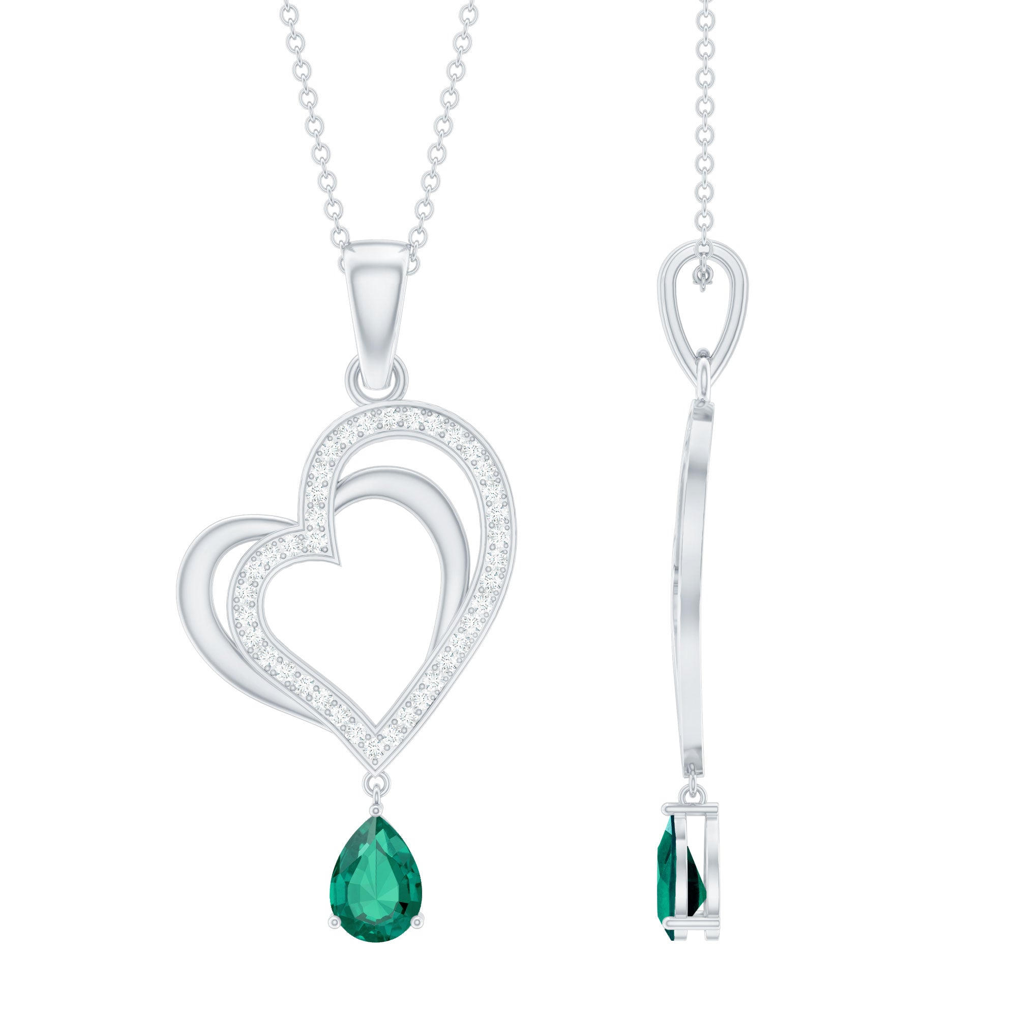 Sterling Silver Emerald Heart Pendant Necklace – Dainty Gift for Her